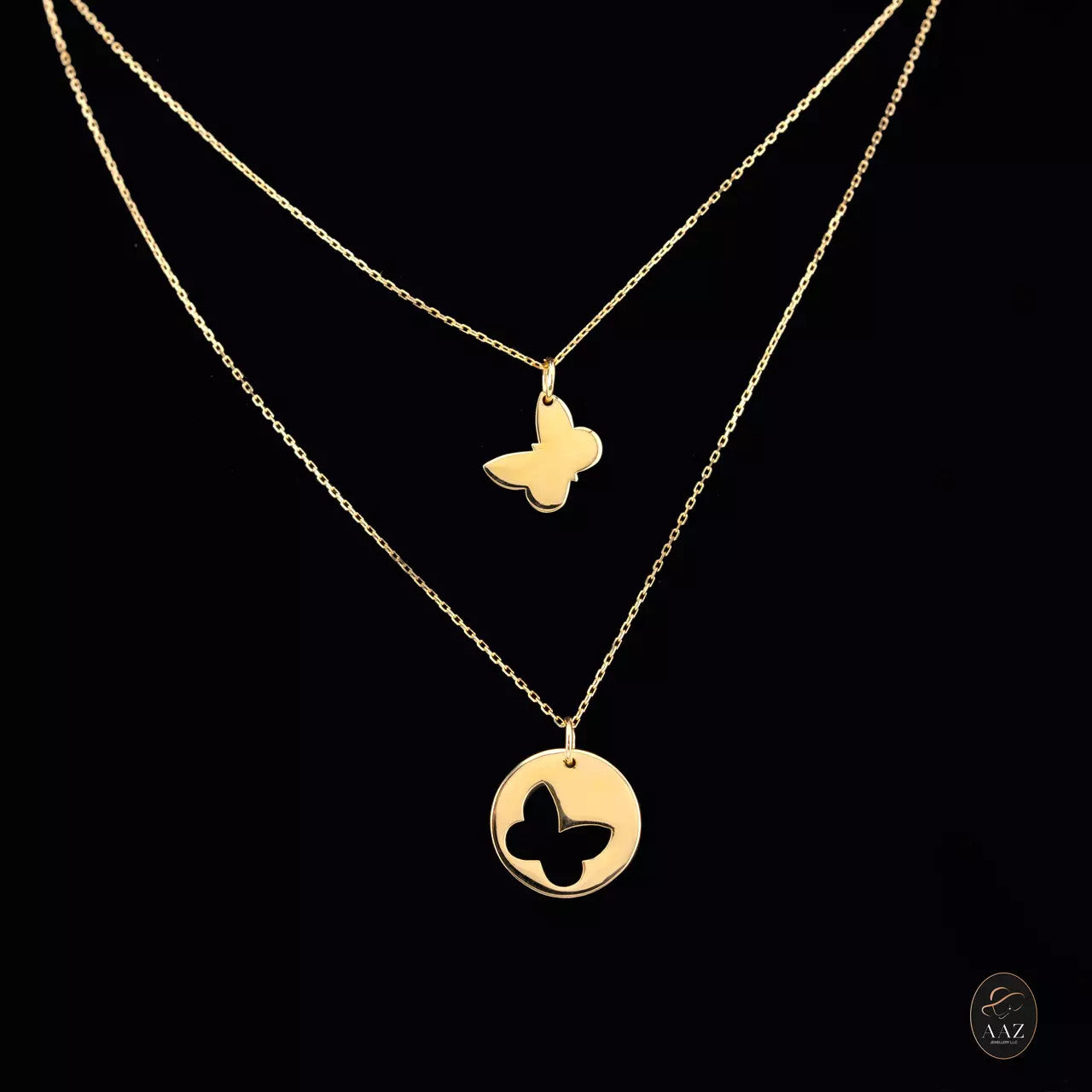 Two Band Butterfly 18K Gold Necklace mid