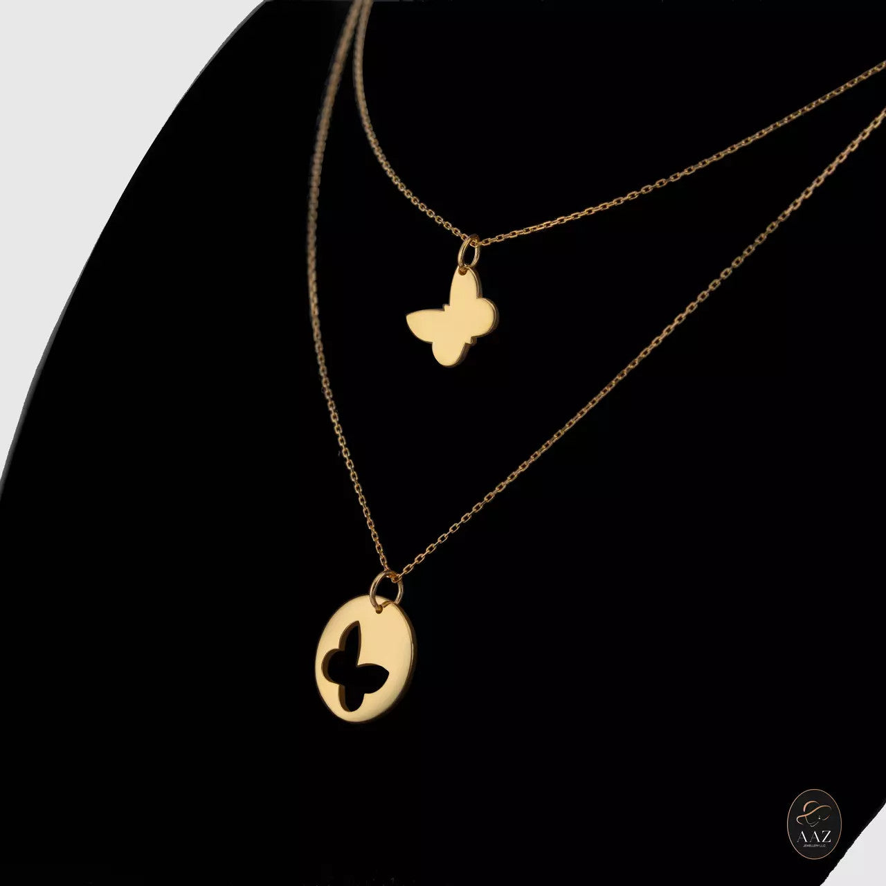 Two Band Butterfly 18K Gold Necklace left