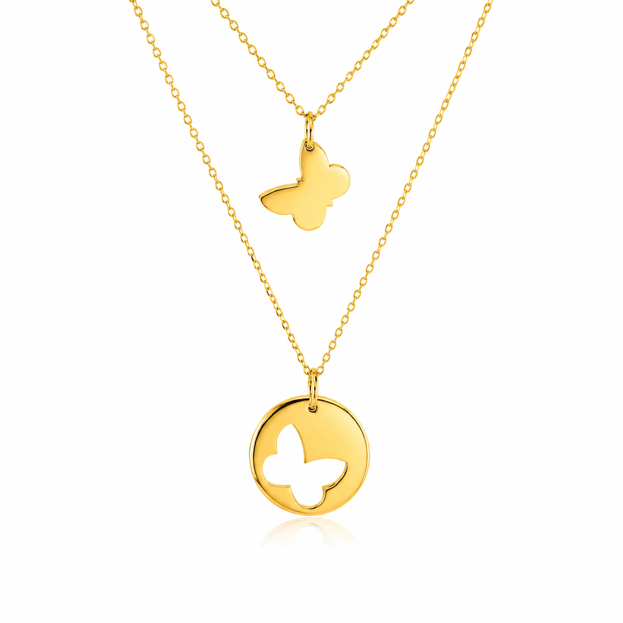 Two Band Butterfly 18K Gold Necklace