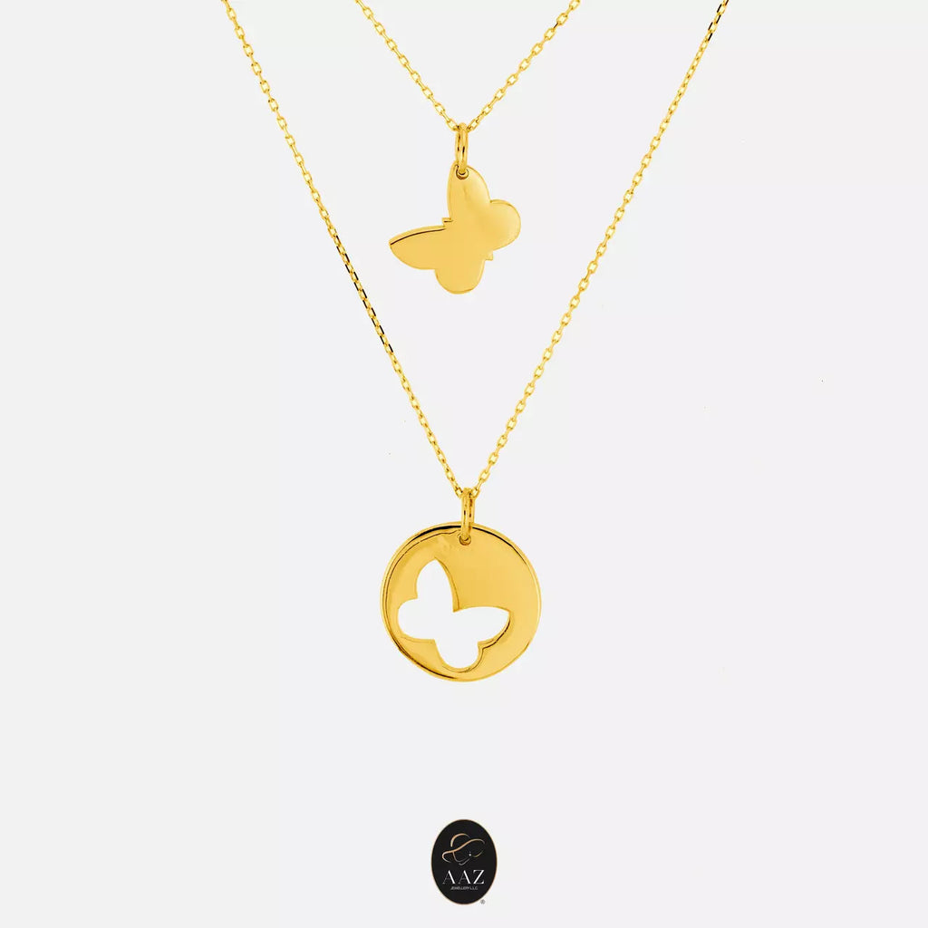 Two Band Butterfly 18K Gold Necklace
