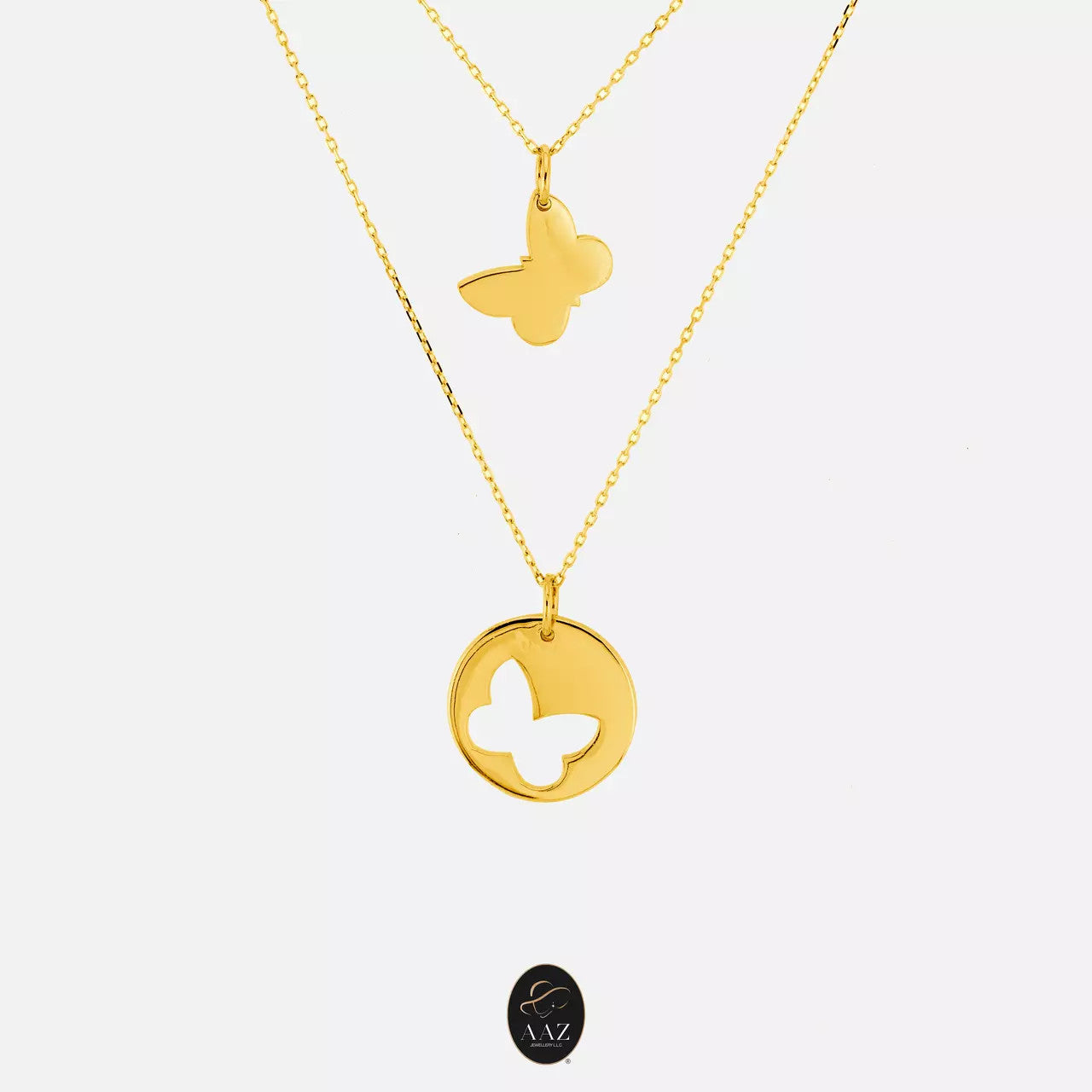 Two Band Butterfly 18K Gold Necklace
