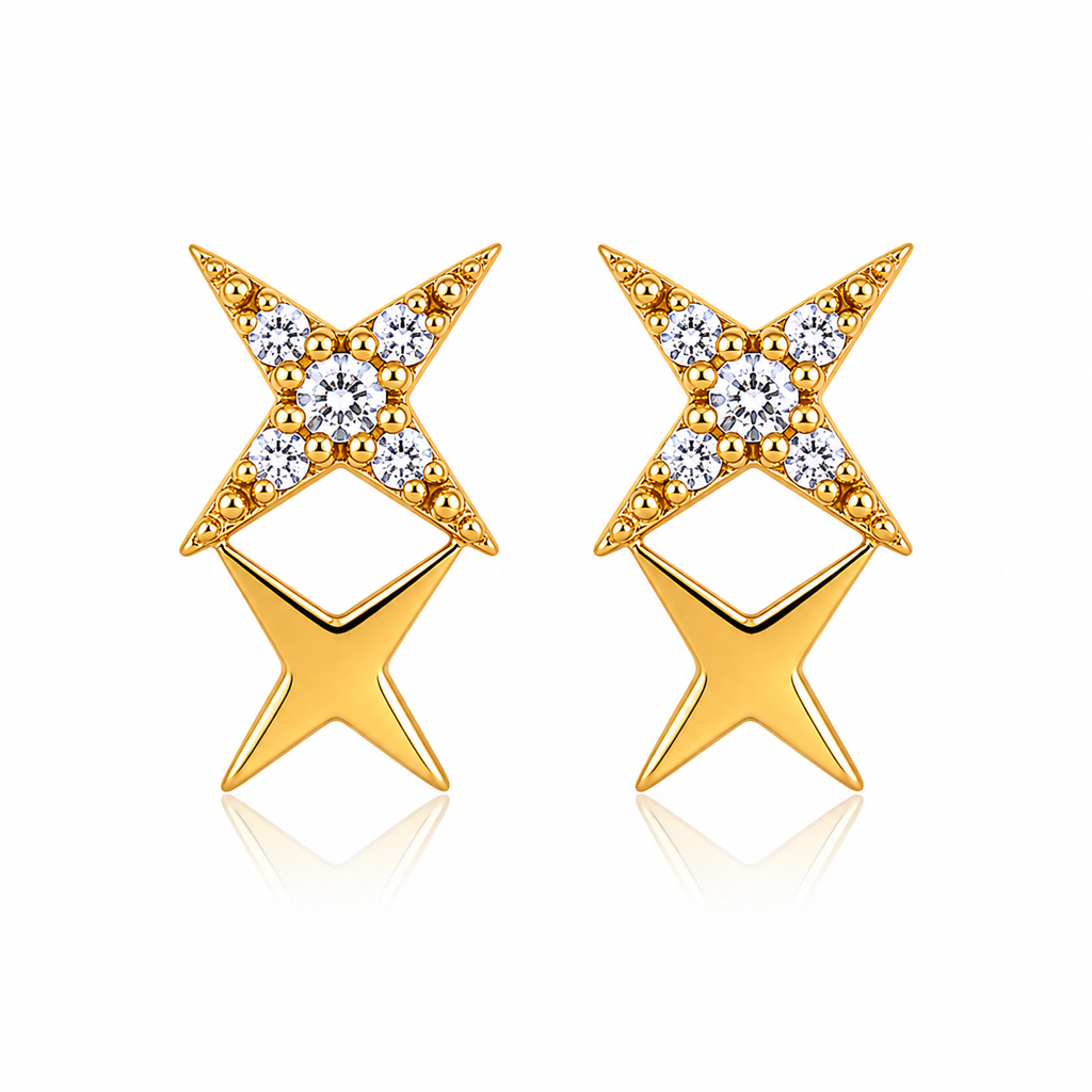 Twin Star 18K Gold Earrings
