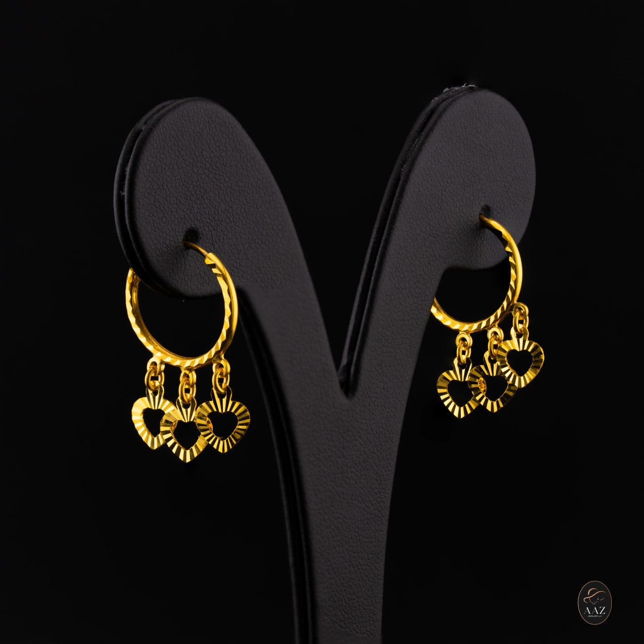 Three Hearts 22K Gold Hoop Earrings right