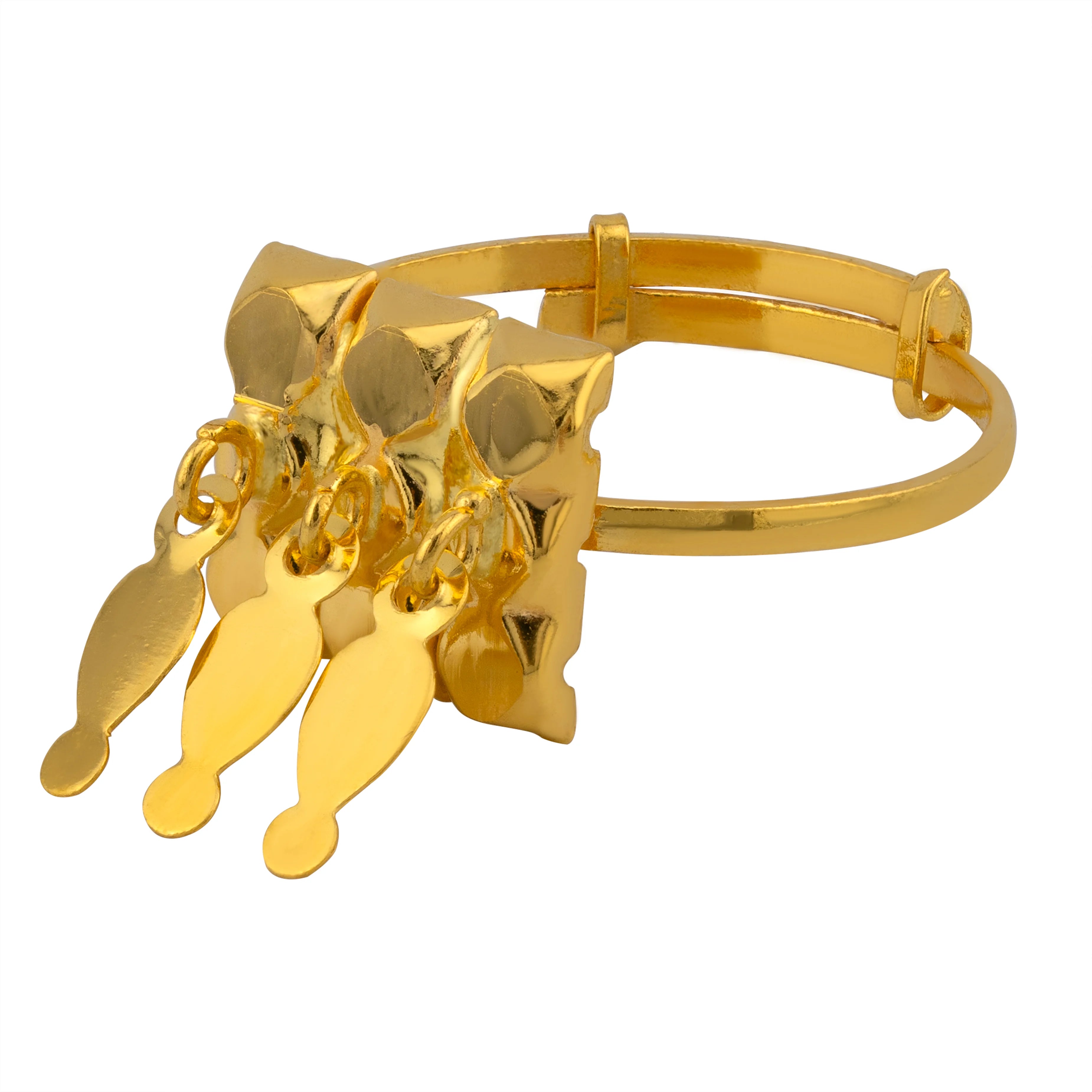 21K Gold Adjustable Dangle Ring – Square Leaf Middle Eastern