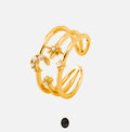 Crescent Moon & Stars 18K Gold Triple Band Ring