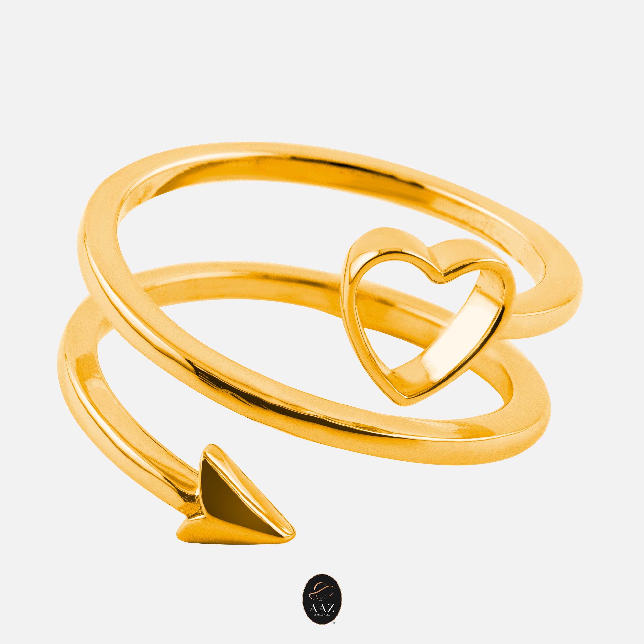 Swirl Heart & Arrow 18K Gold Ring