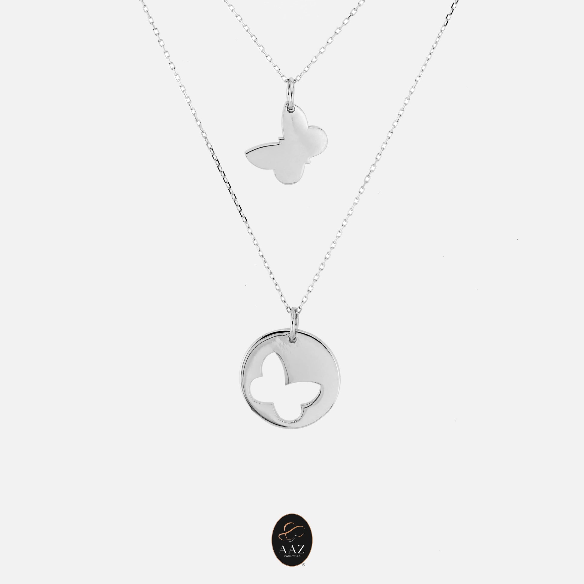 Two Band Butterfly 18K Gold Necklace