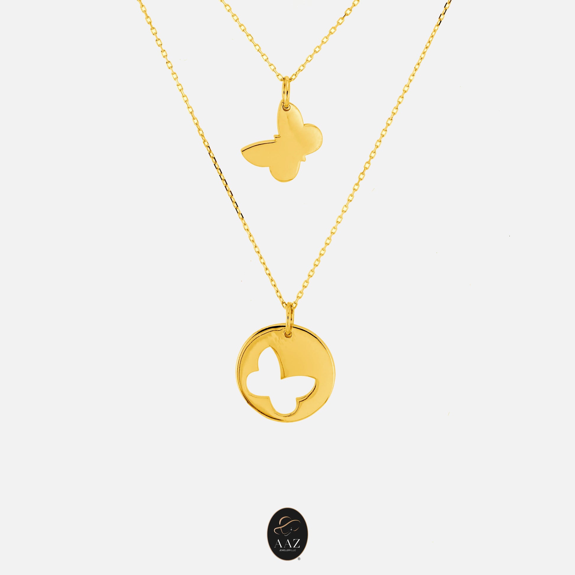 Two Band Butterfly 18K Gold Necklace
