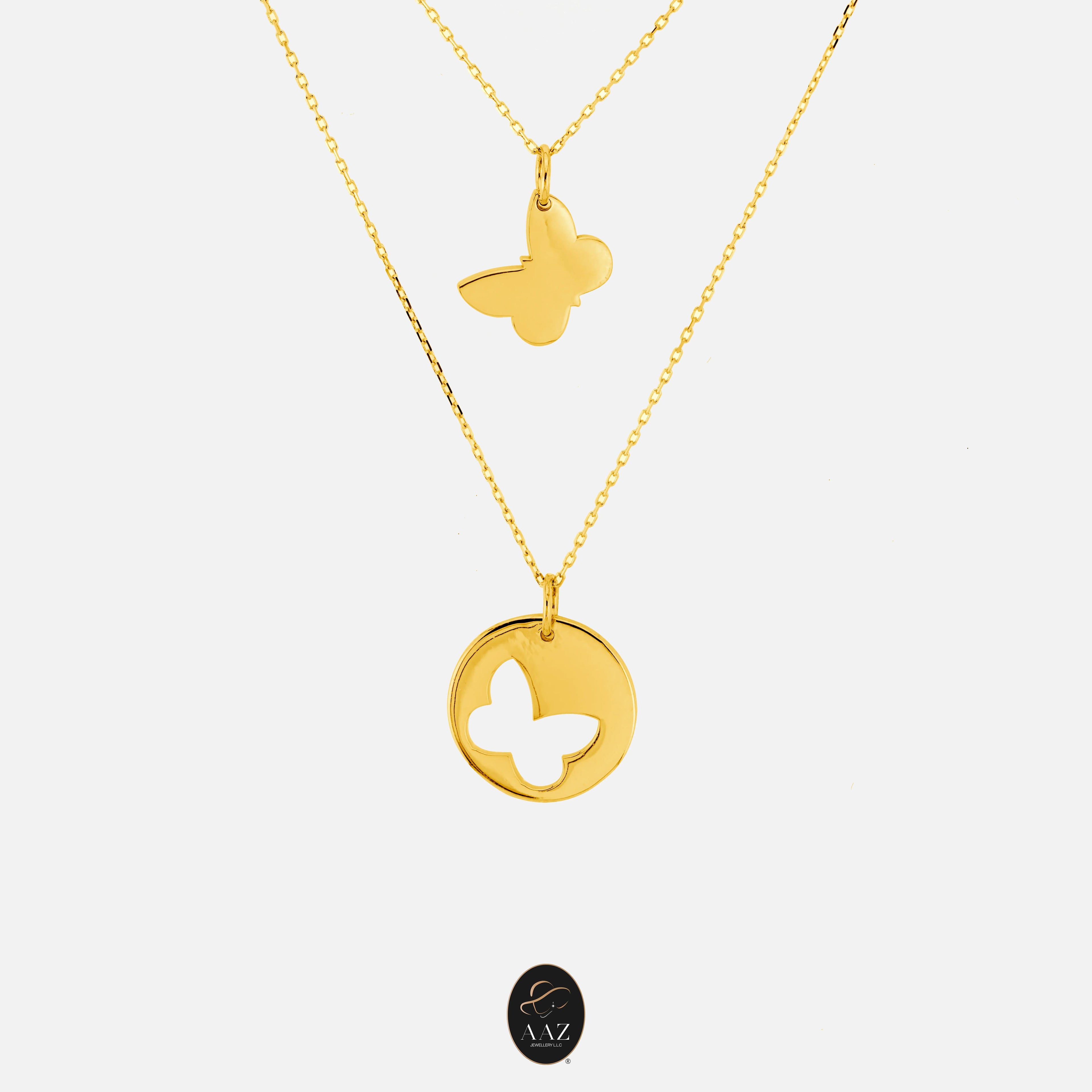 Two Band Butterfly 18K Gold Necklace