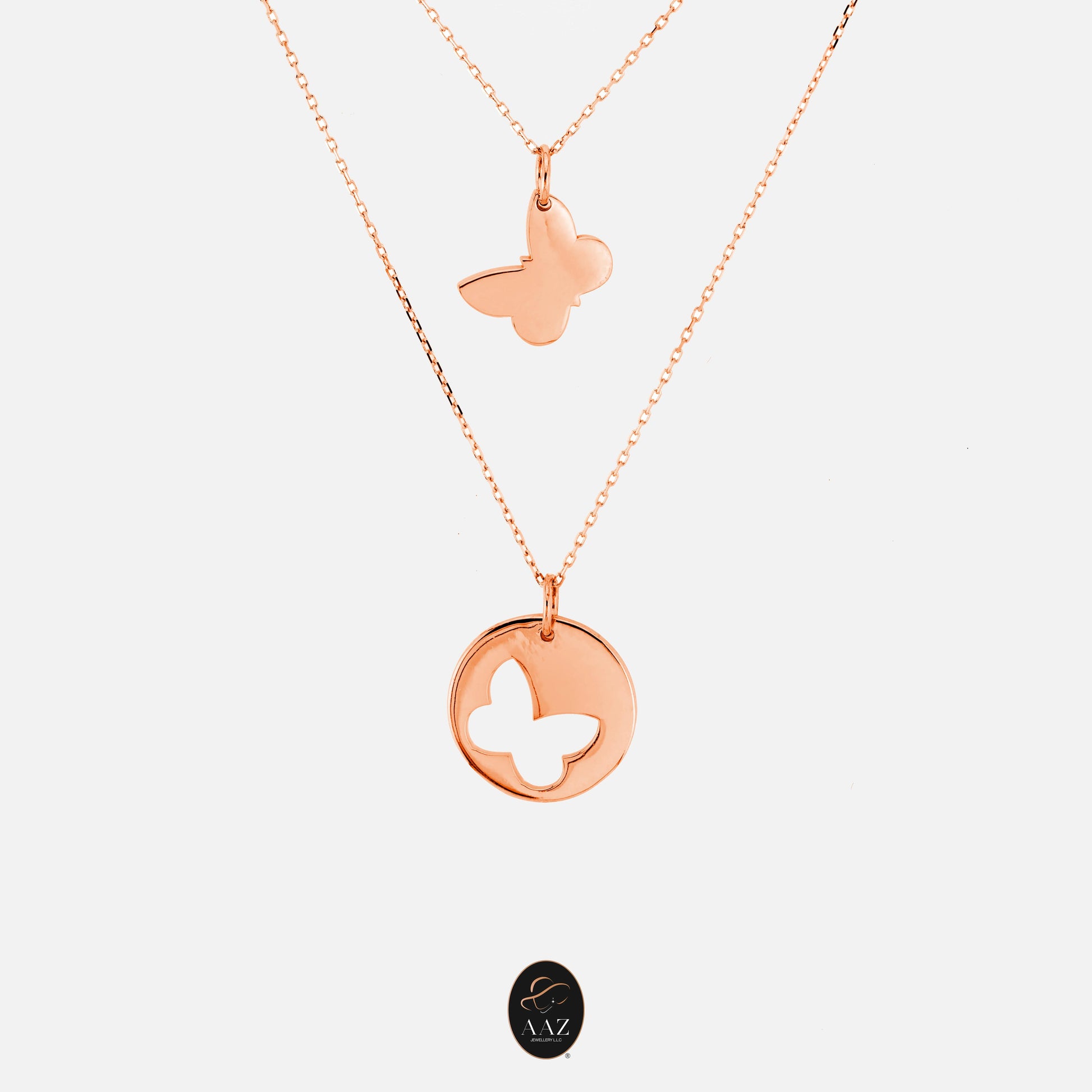 Two Band Butterfly 18K Gold Necklace