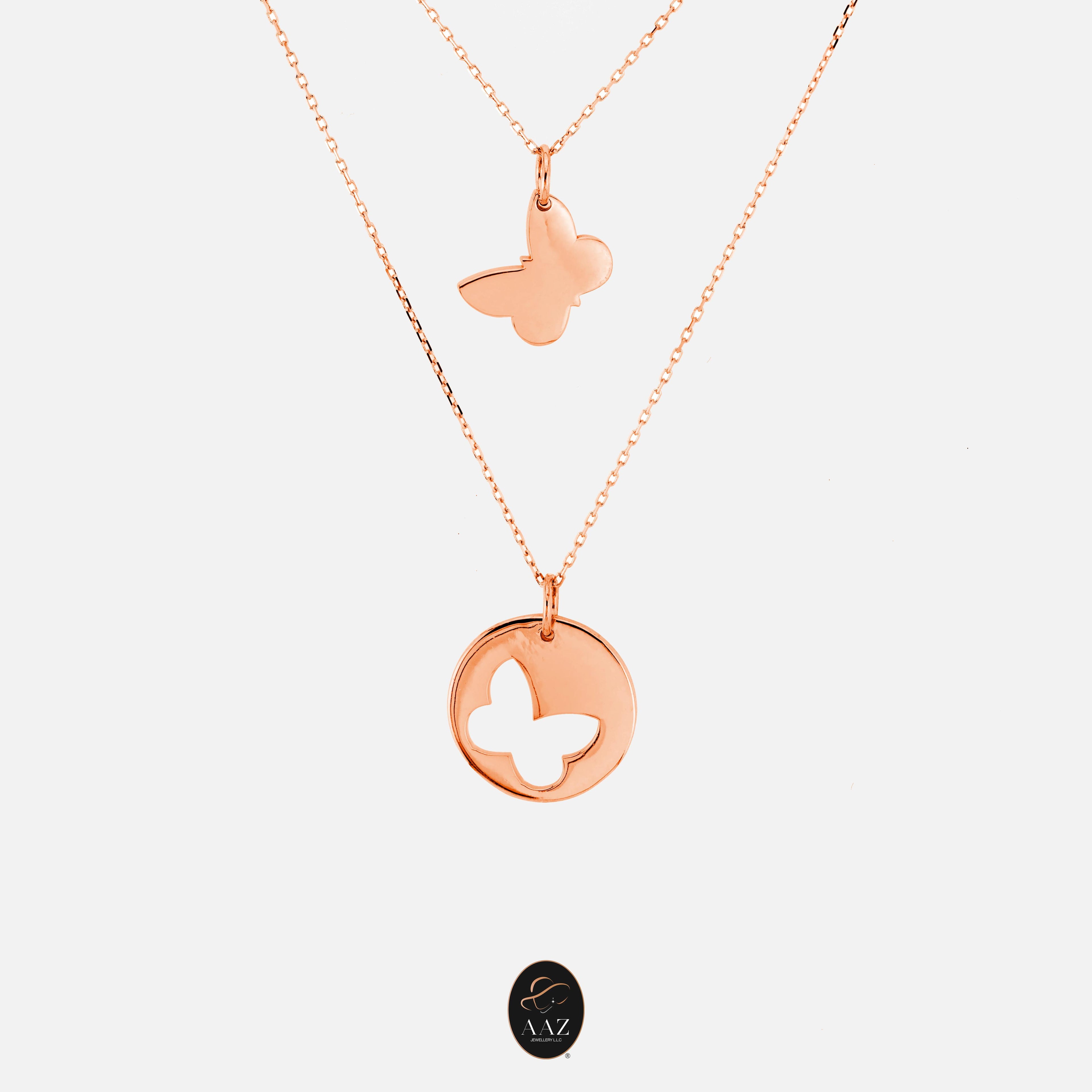 Two Band Butterfly 18K Gold Necklace