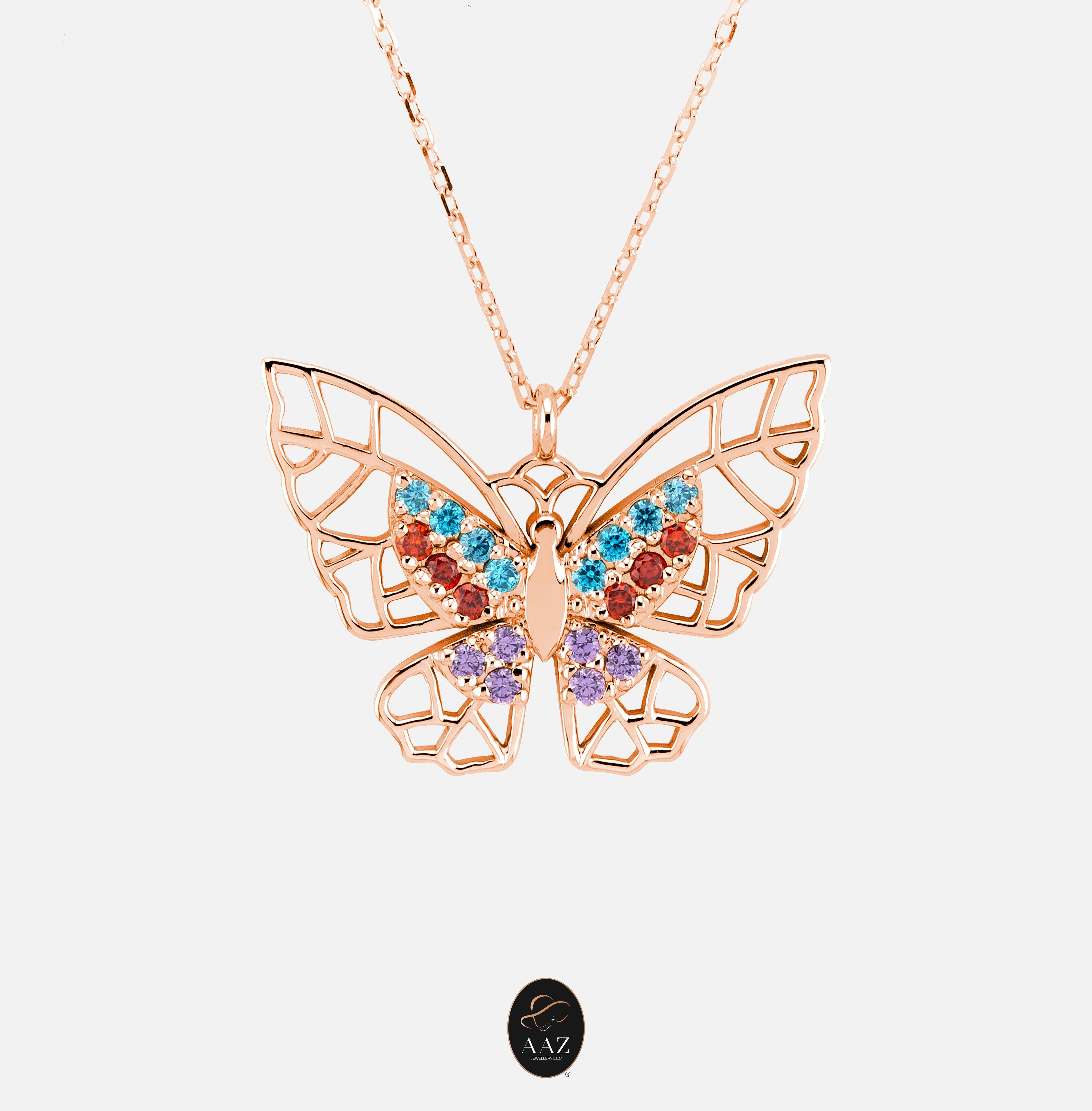 Colourful Butterfly 18K Gold Necklace
