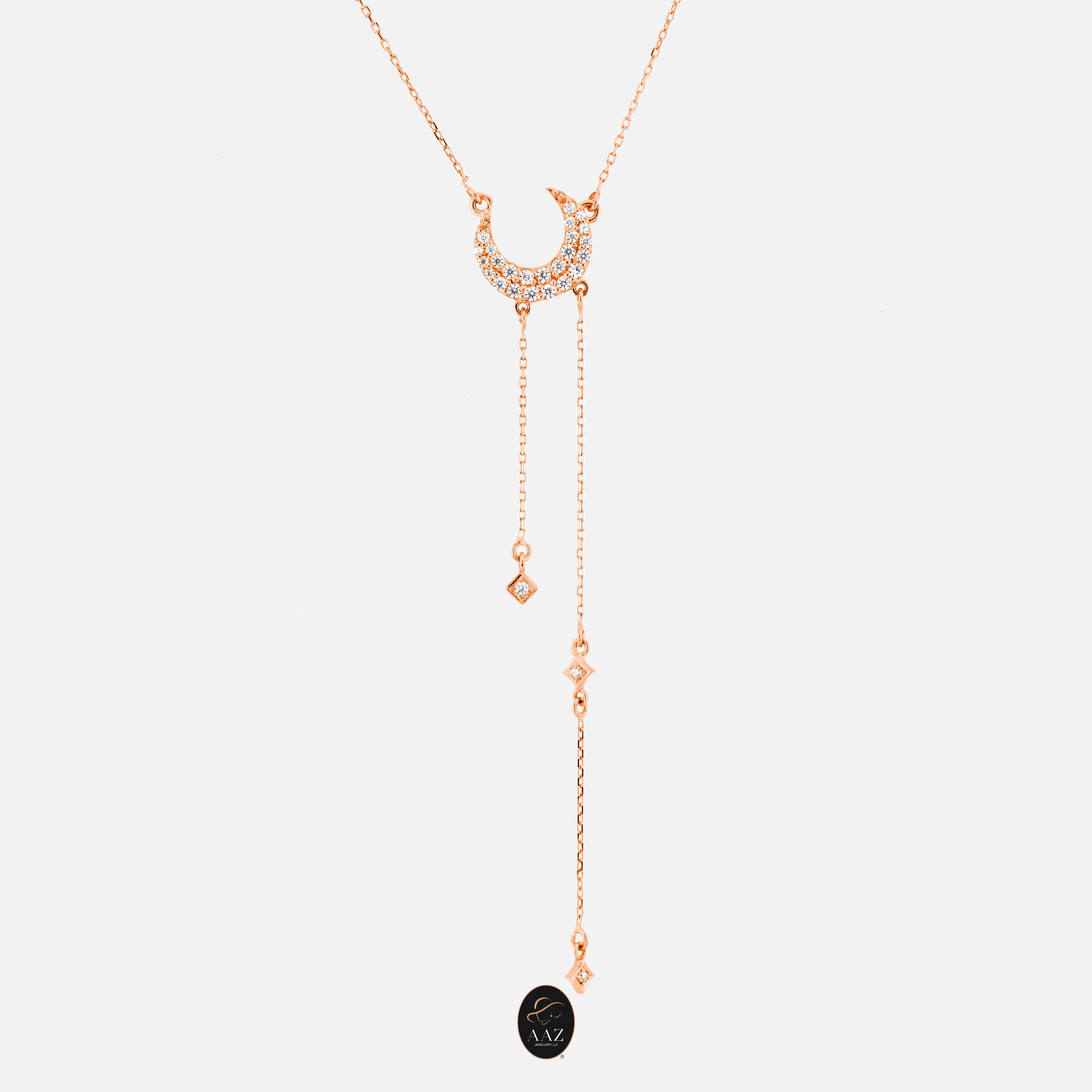 Crescent Moon & Stars 18K Gold Necklace