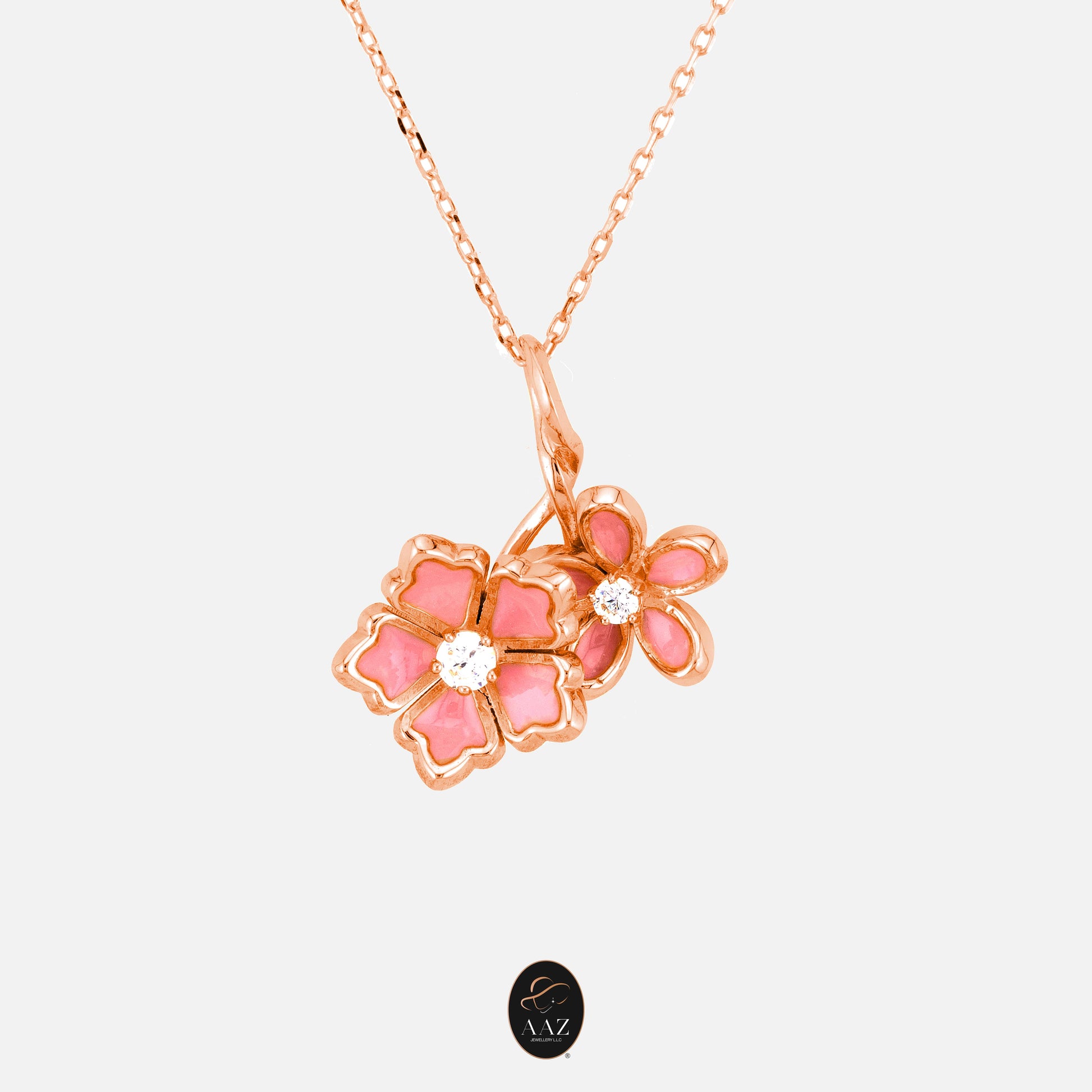 Pink Flowers 18K Gold Necklace