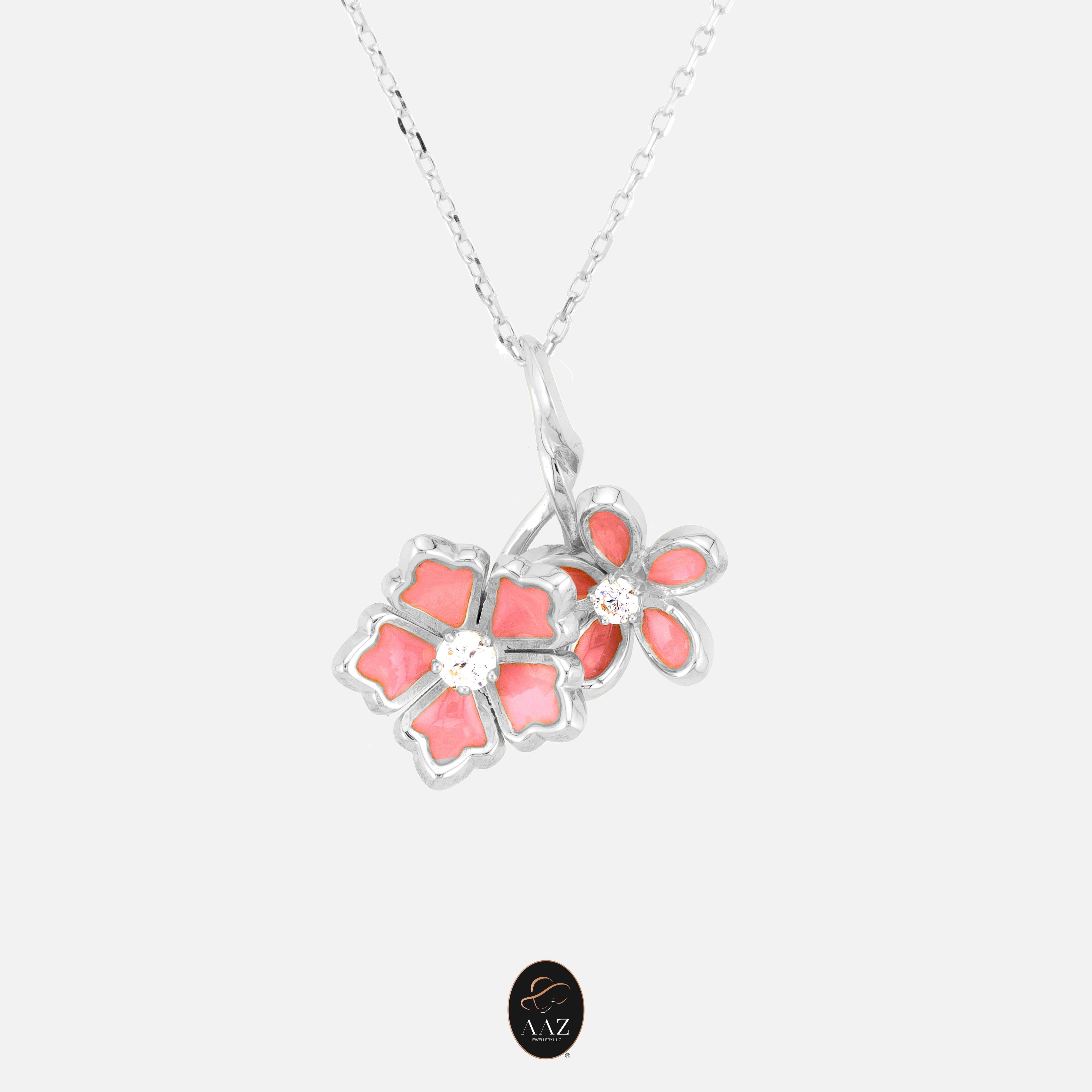 Pink Flowers 18K Gold Necklace