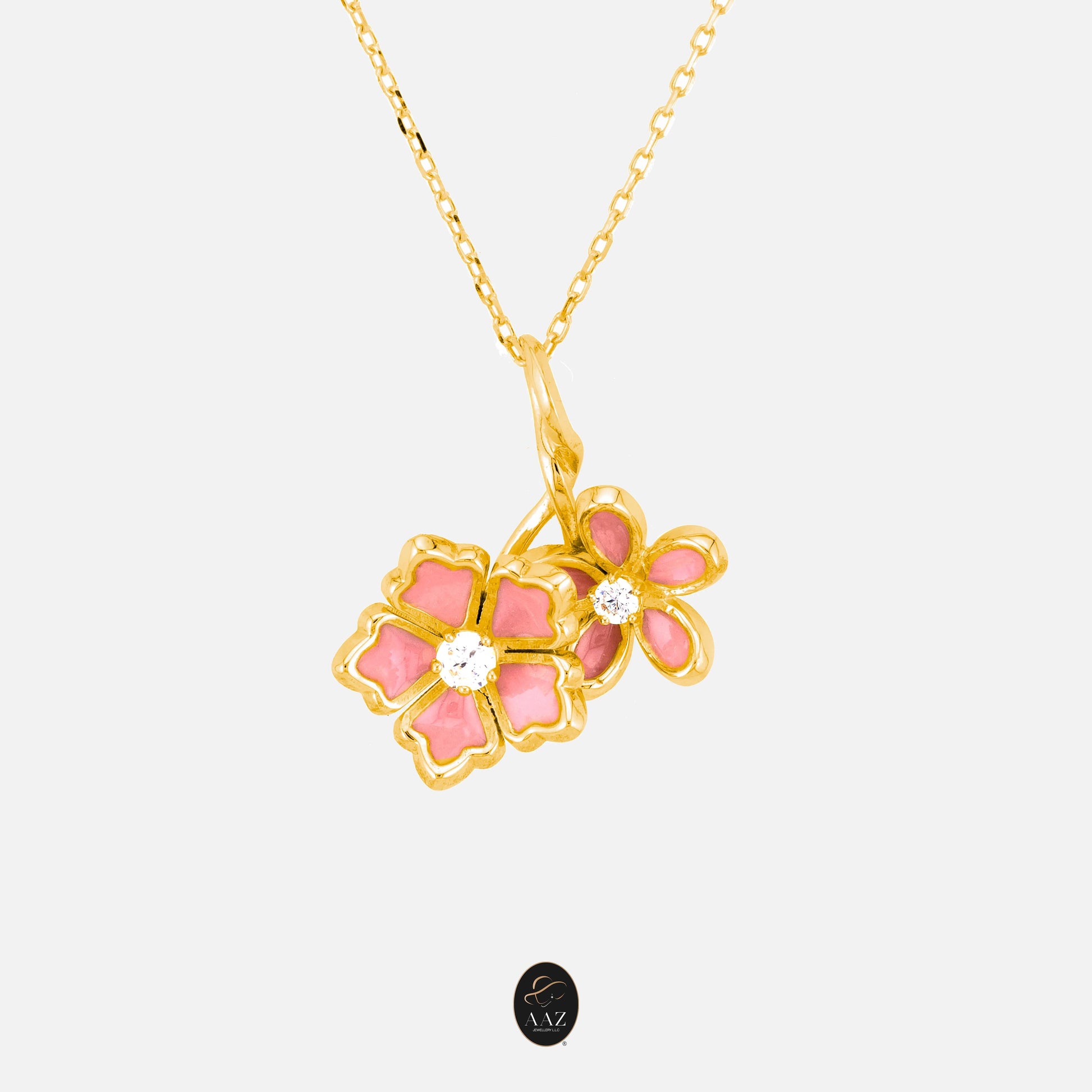 Pink Flowers 18K Gold Necklace