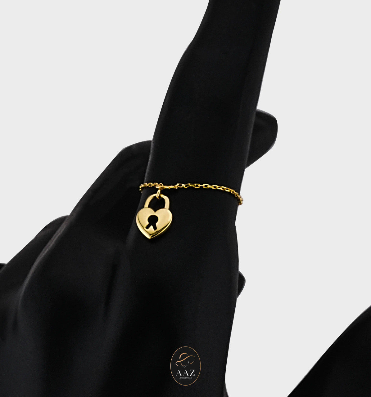 Lock Heart 18K Gold Chain Ring