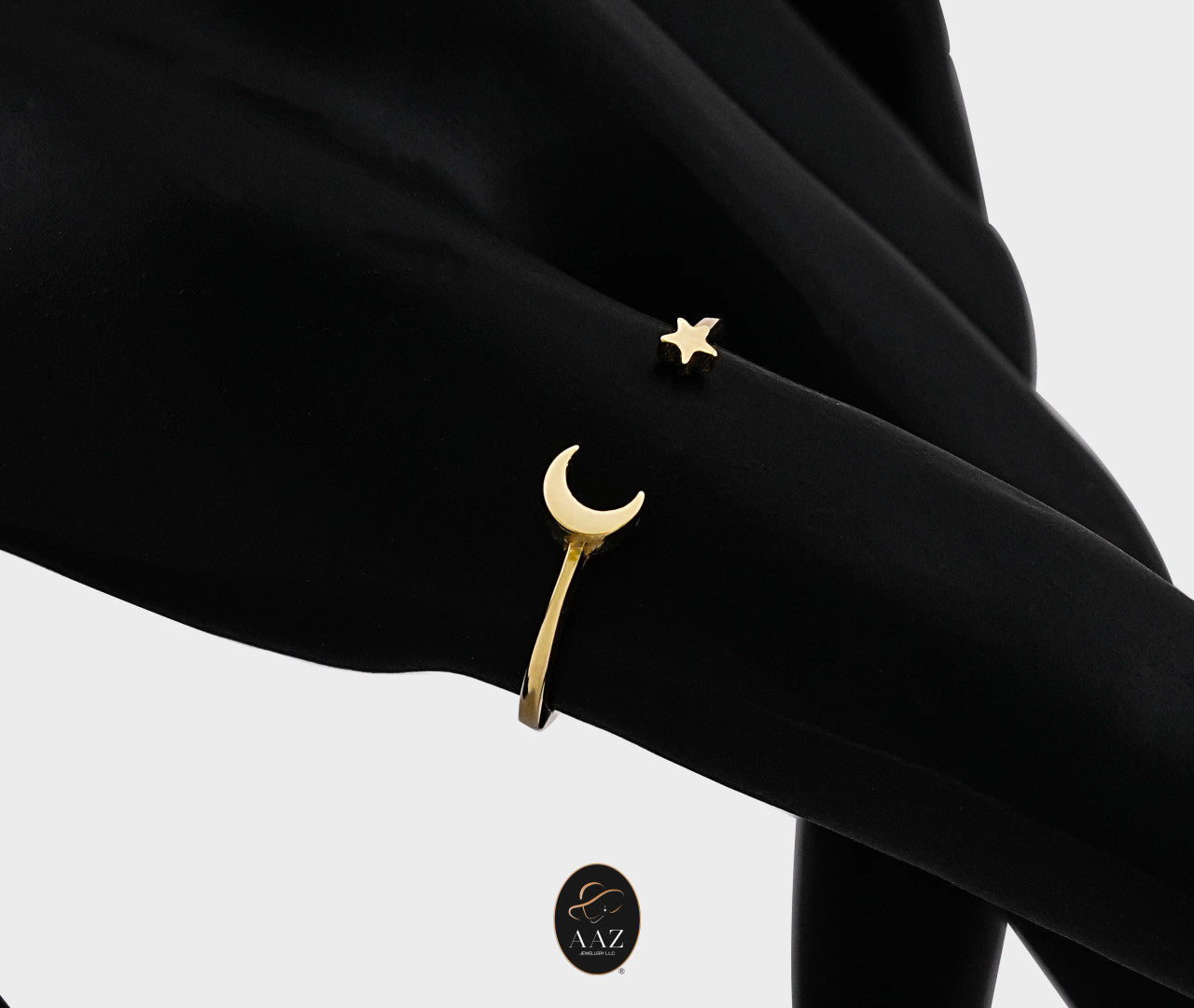 Moon Crescent & Star 18K Gold Ring
