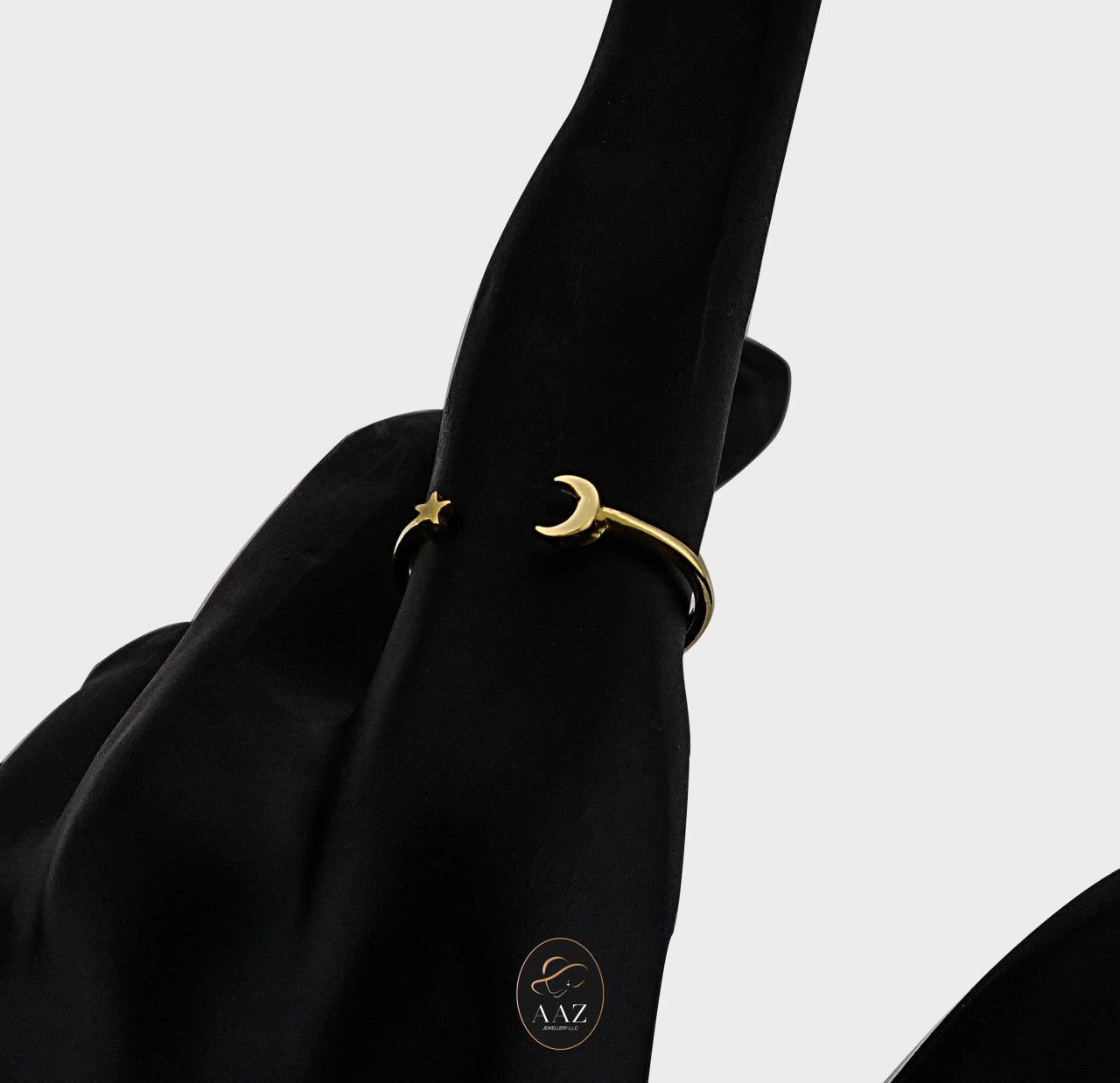 Moon Crescent & Star 18K Gold Ring