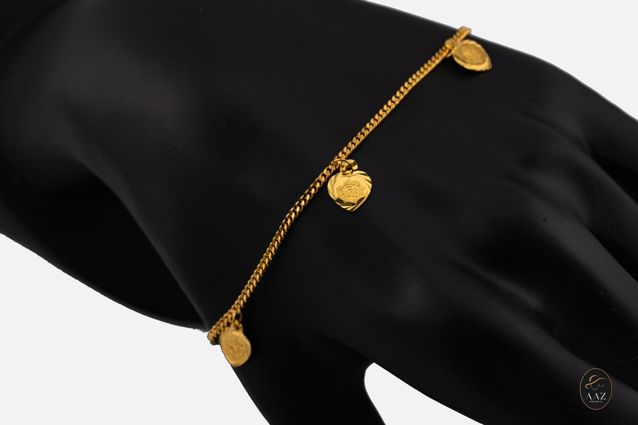Engraved Flowers 21K Gold Bracelet right angle