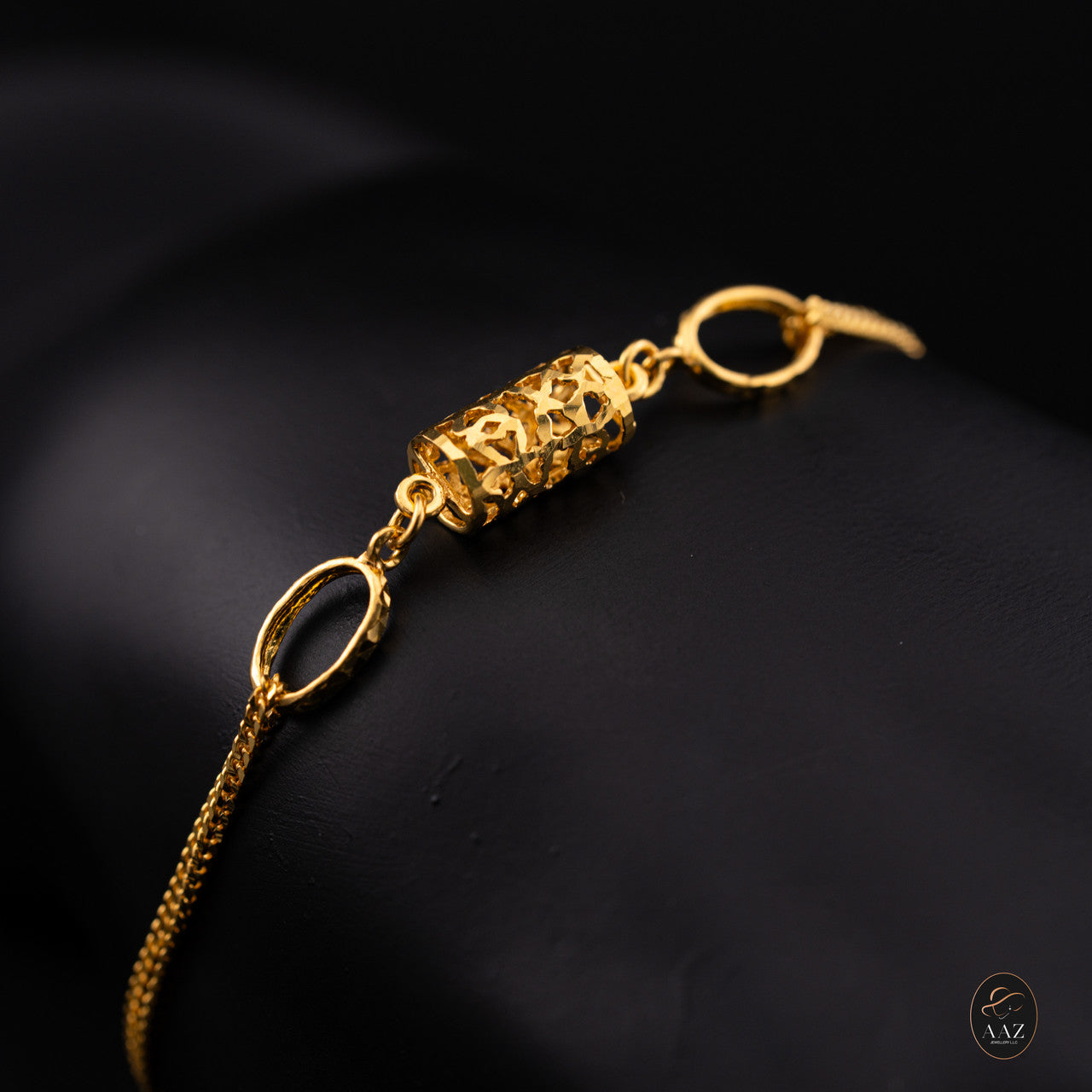 cylindrical 22K Gold Bracelet hand angle