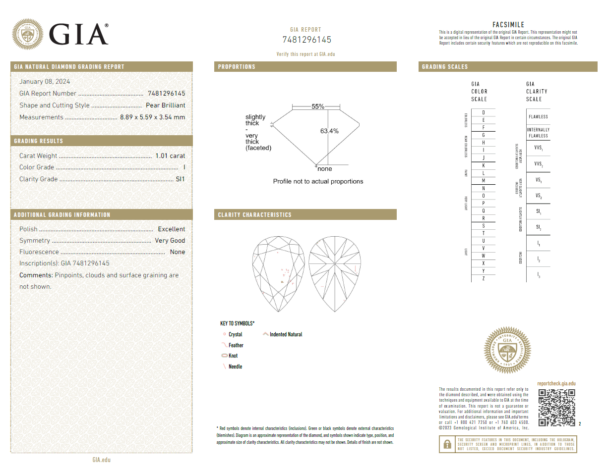 Entwined Pear Natural Diamonds 18K Gold Ring GIA report 1
