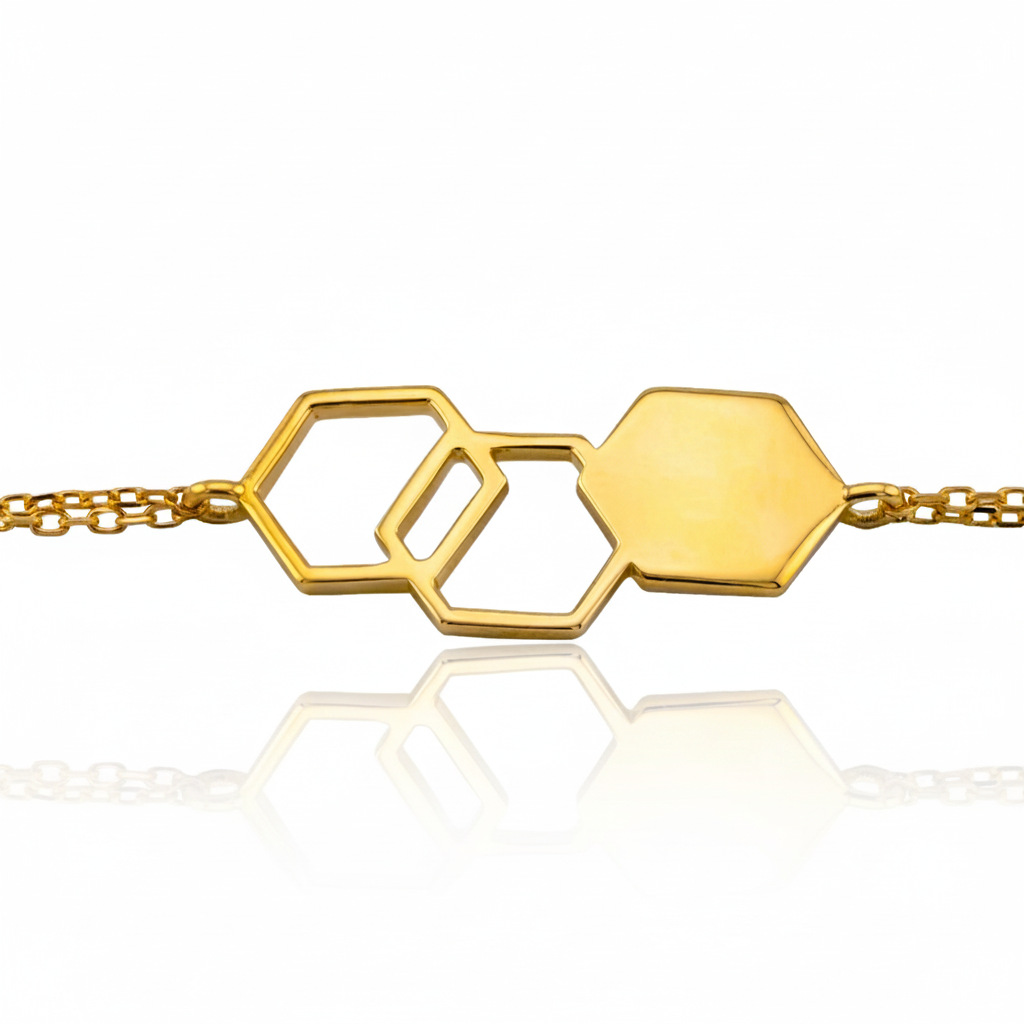 Hive 18K Pure Gold Hexagon Bracelet – Adjustable Geometric Design