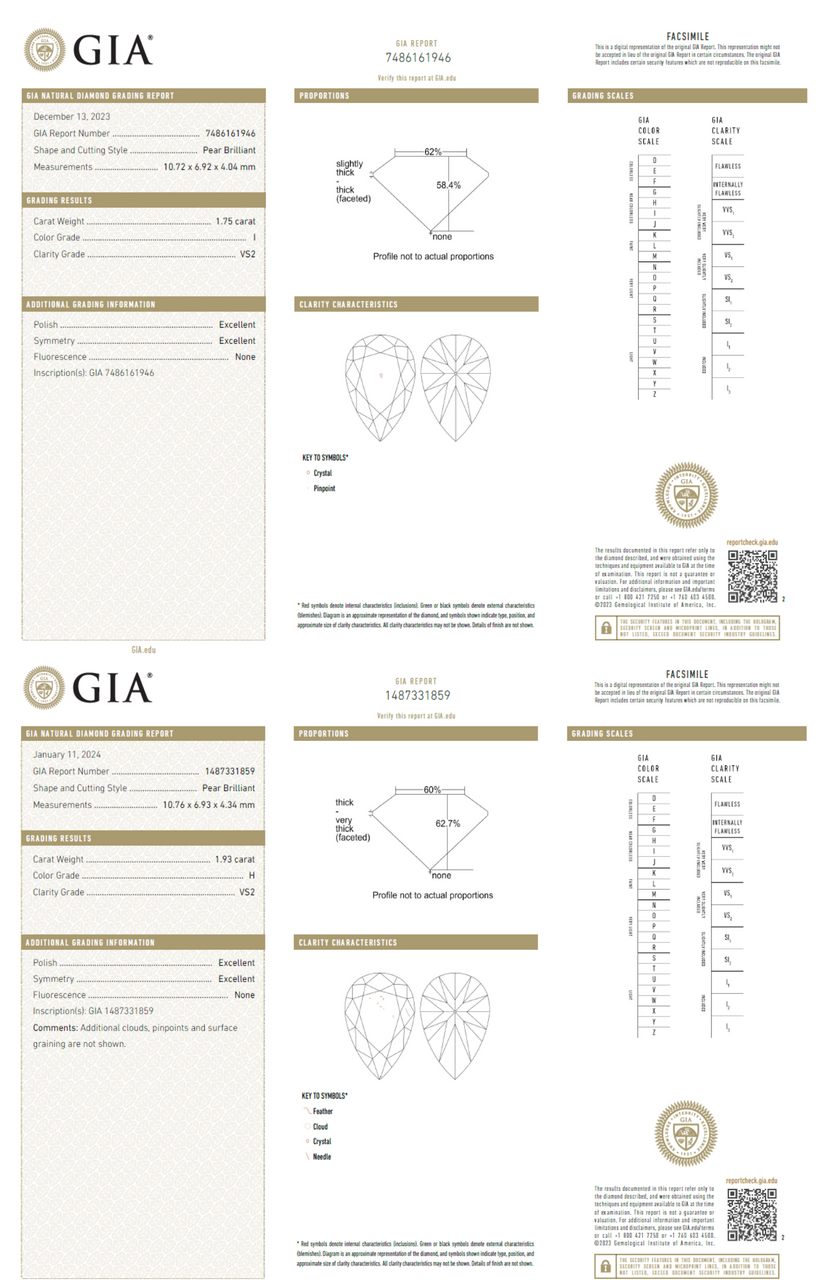 Pear Drop Natural Diamonds 18K Gold Earrings GIA Report  1 & 2