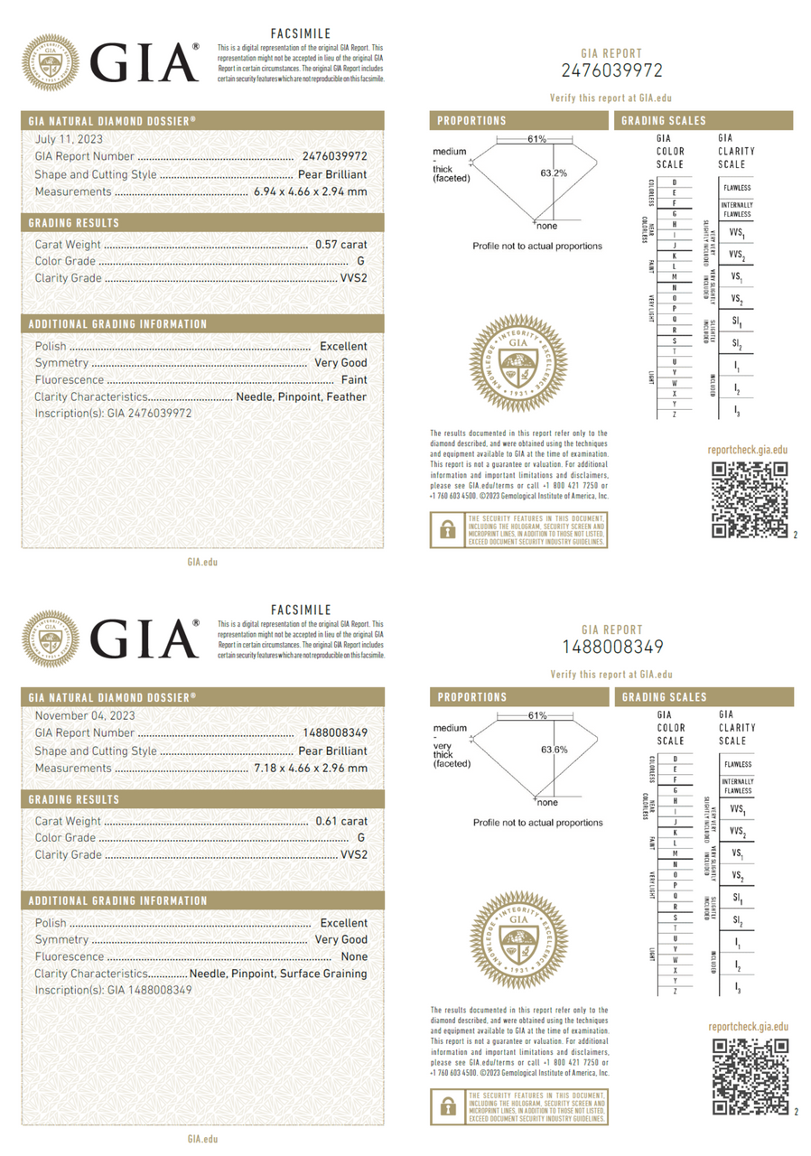 Pear Drop Natural Diamonds 18K Gold Earrings GIA Report  3 & 4