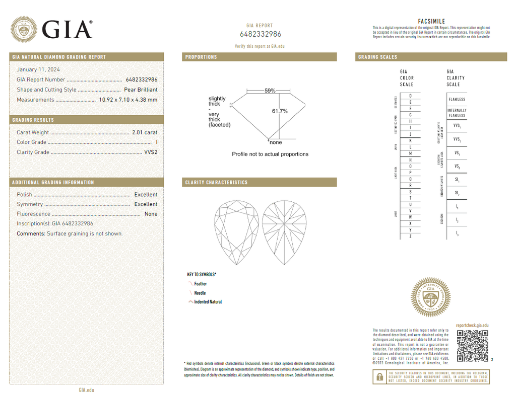Pear Drop Natural Diamonds 18K Gold Ring GIA report 1