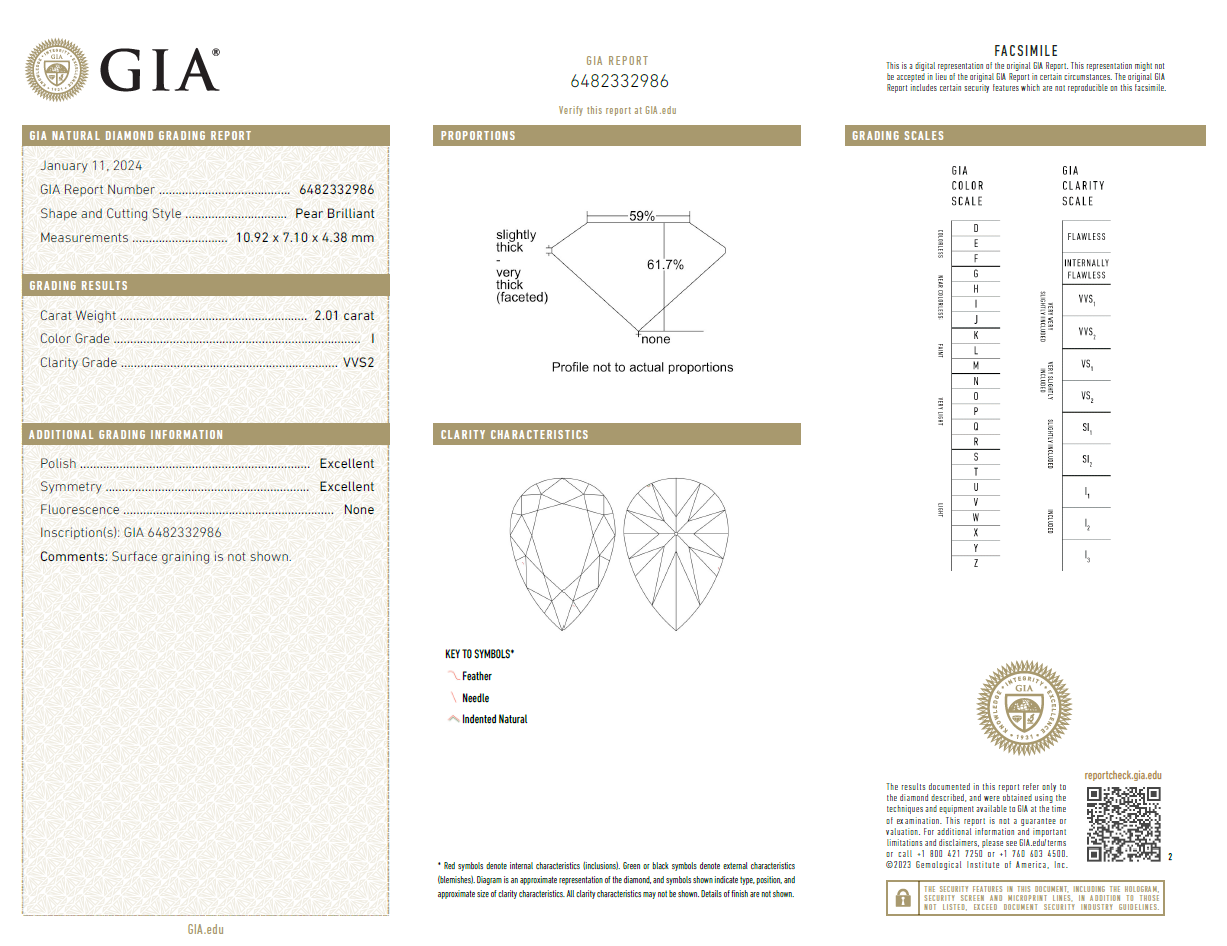 Pear Drop Natural Diamonds 18K Gold Ring GIA report 1
