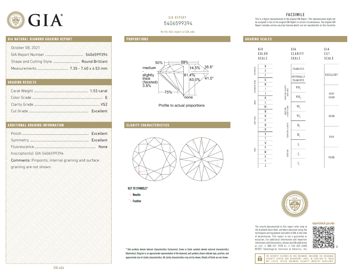 Round Brilliant Natural Diamond 18K Gold Ring GIA Report