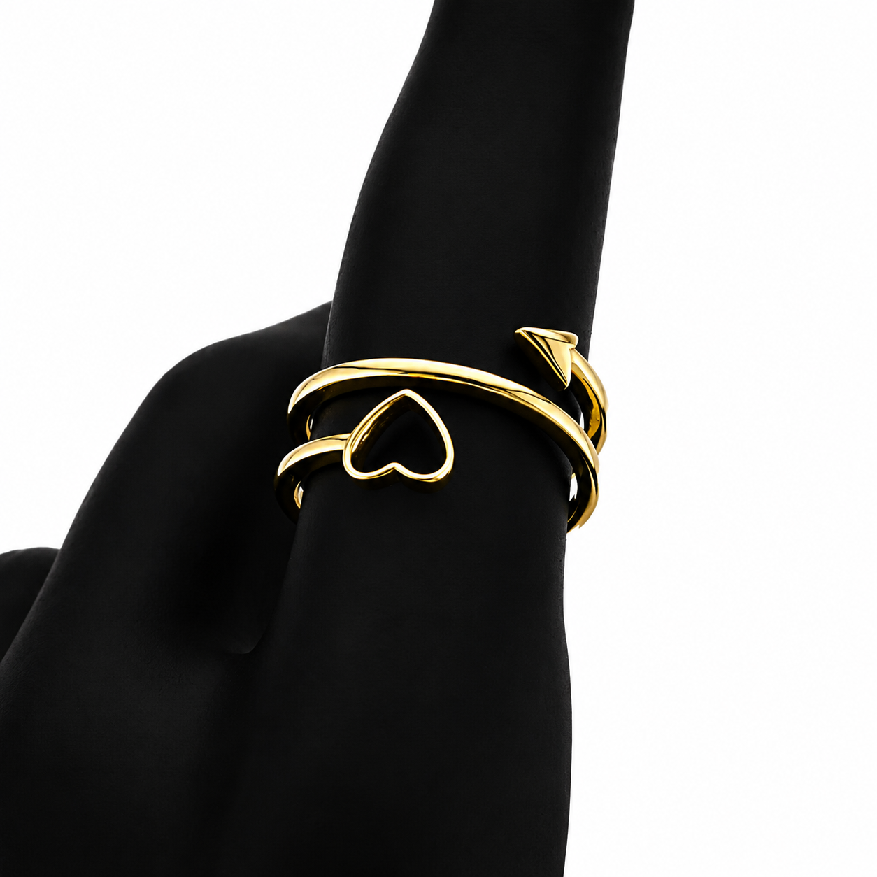 Swirl Heart & Arrow 18K Gold Ring