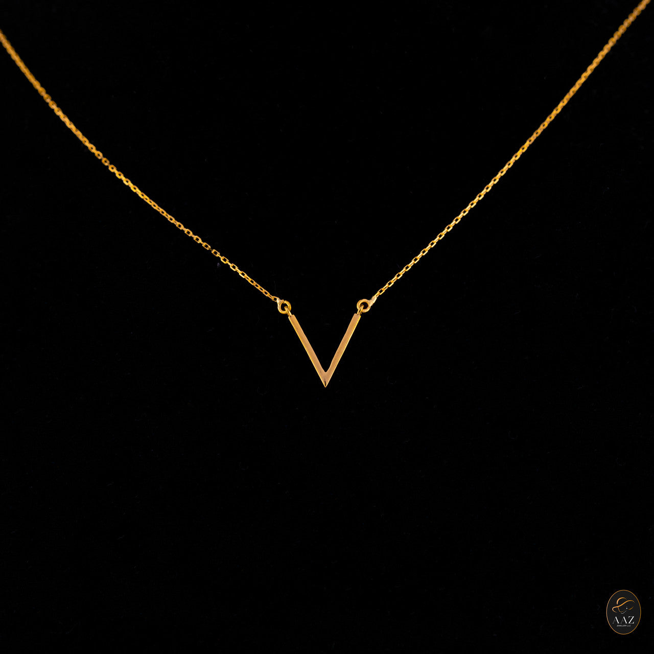 V Shaped 18K Gold Necklace middle angle
