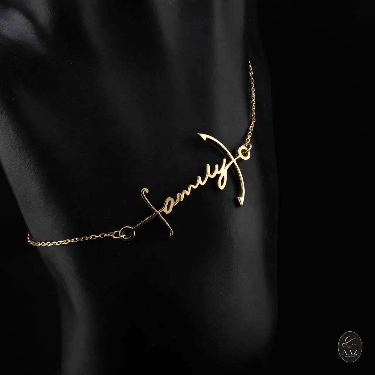 Anchor Custom Name 18K Gold Bracelet
