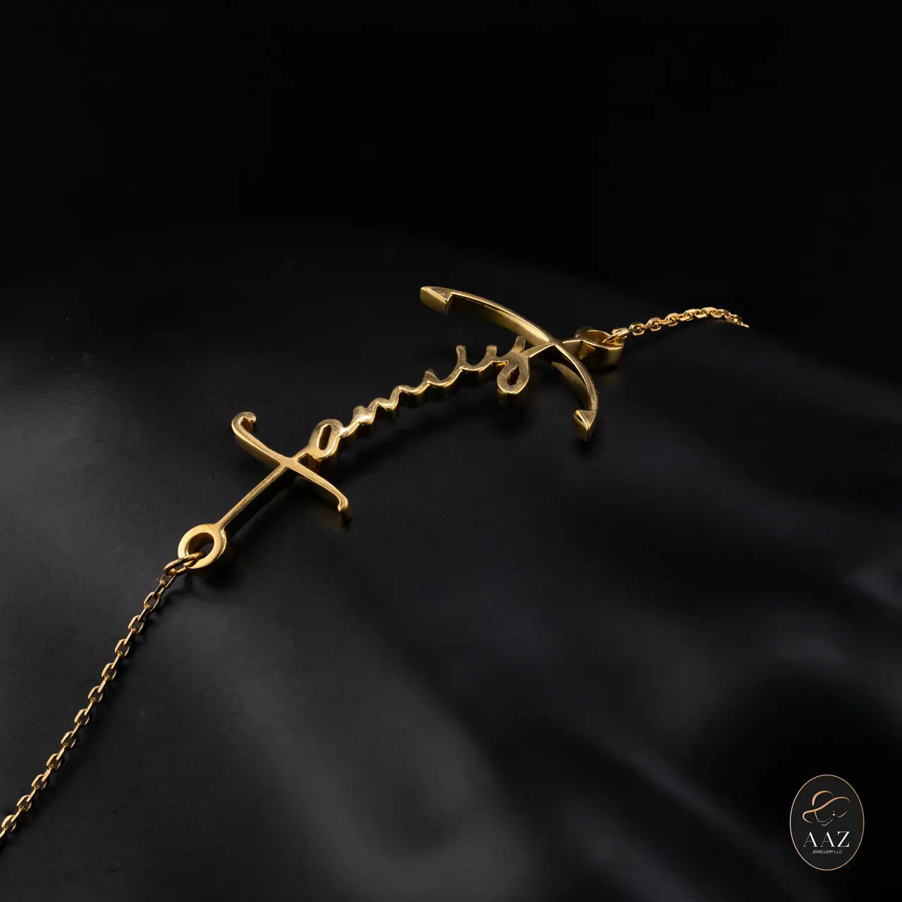 Anchor Custom Name 18K Gold Bracelet