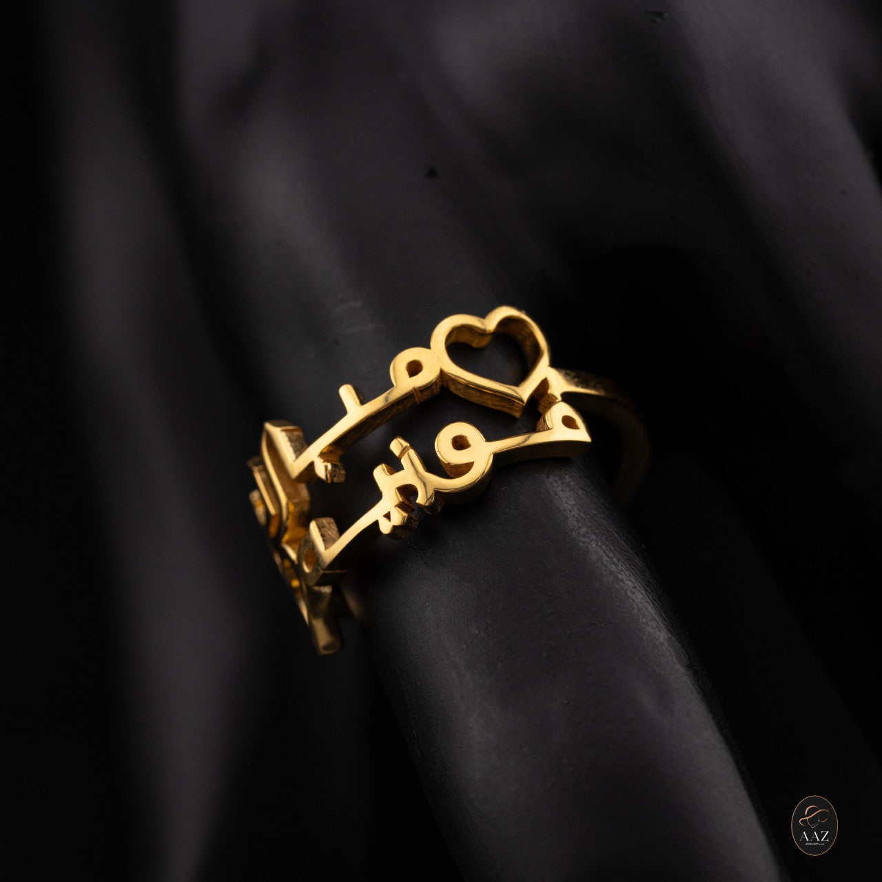 Hearts Custom Arabic Name 18K/22K Gold Ring