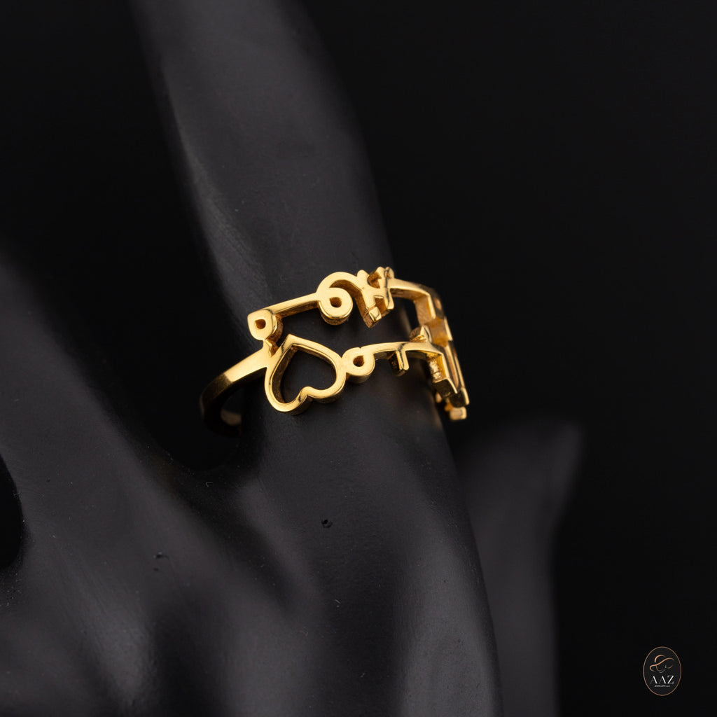 Hearts Custom Arabic Name 18K/22K Gold Ring