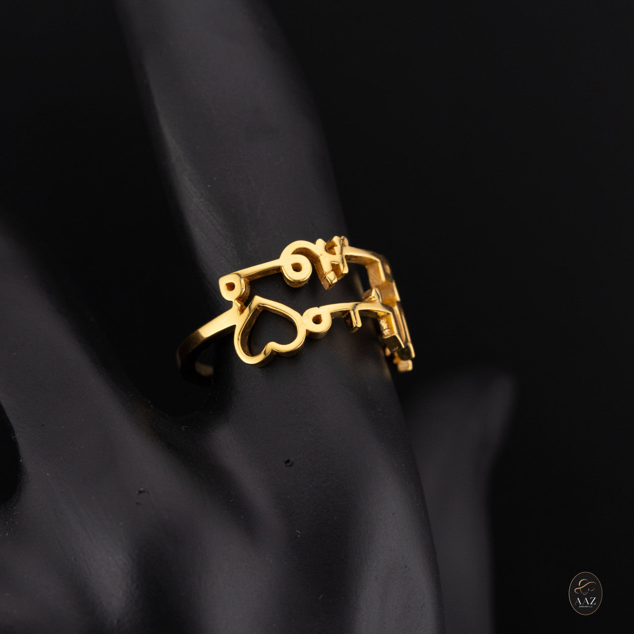 Hearts Custom Arabic Name 18K/22K Gold Ring