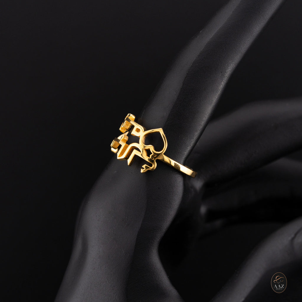 Hearts Custom Arabic Name 18K/22K Gold Ring