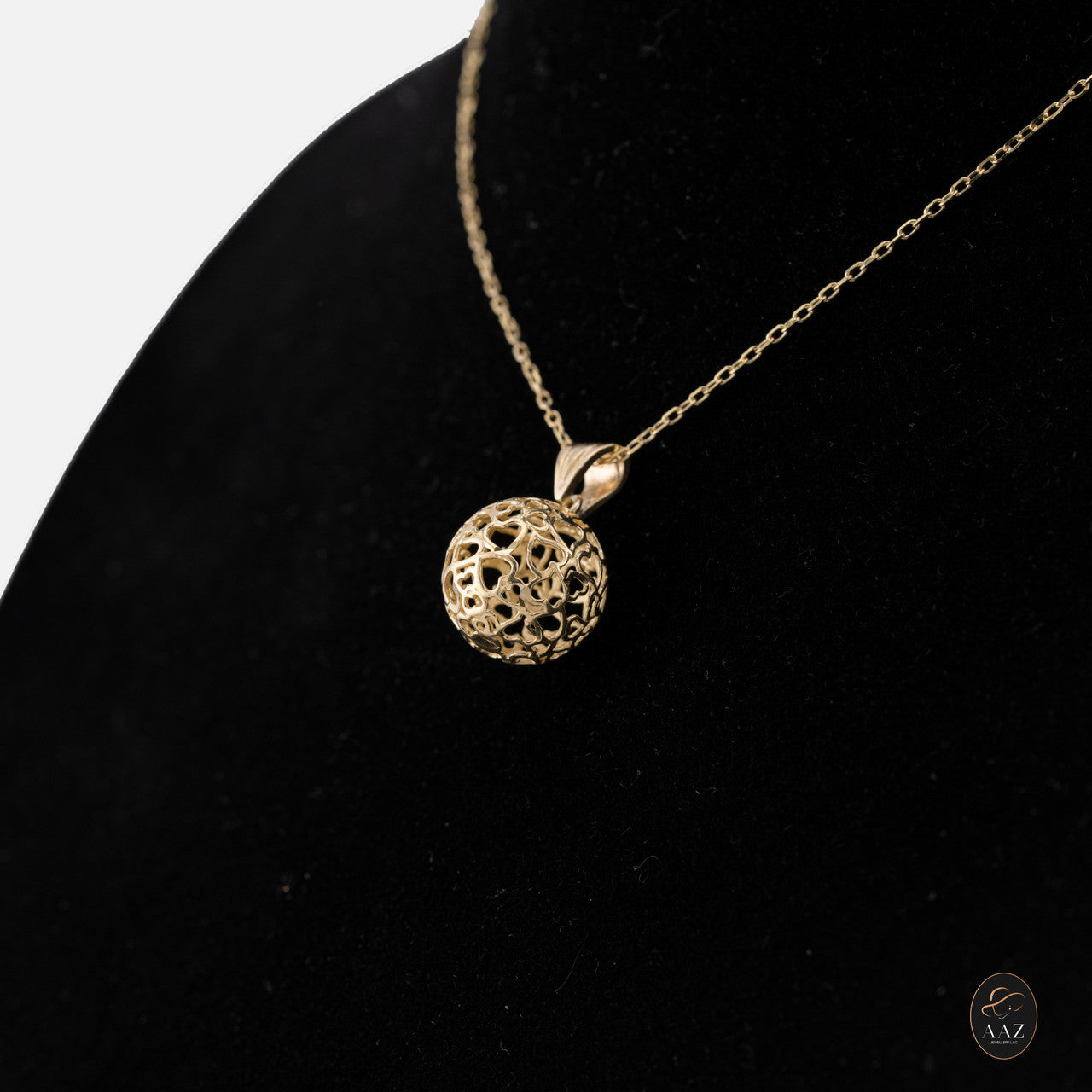 Sphere Hearts 18k Gold Plated Silver Necklace from a right angle