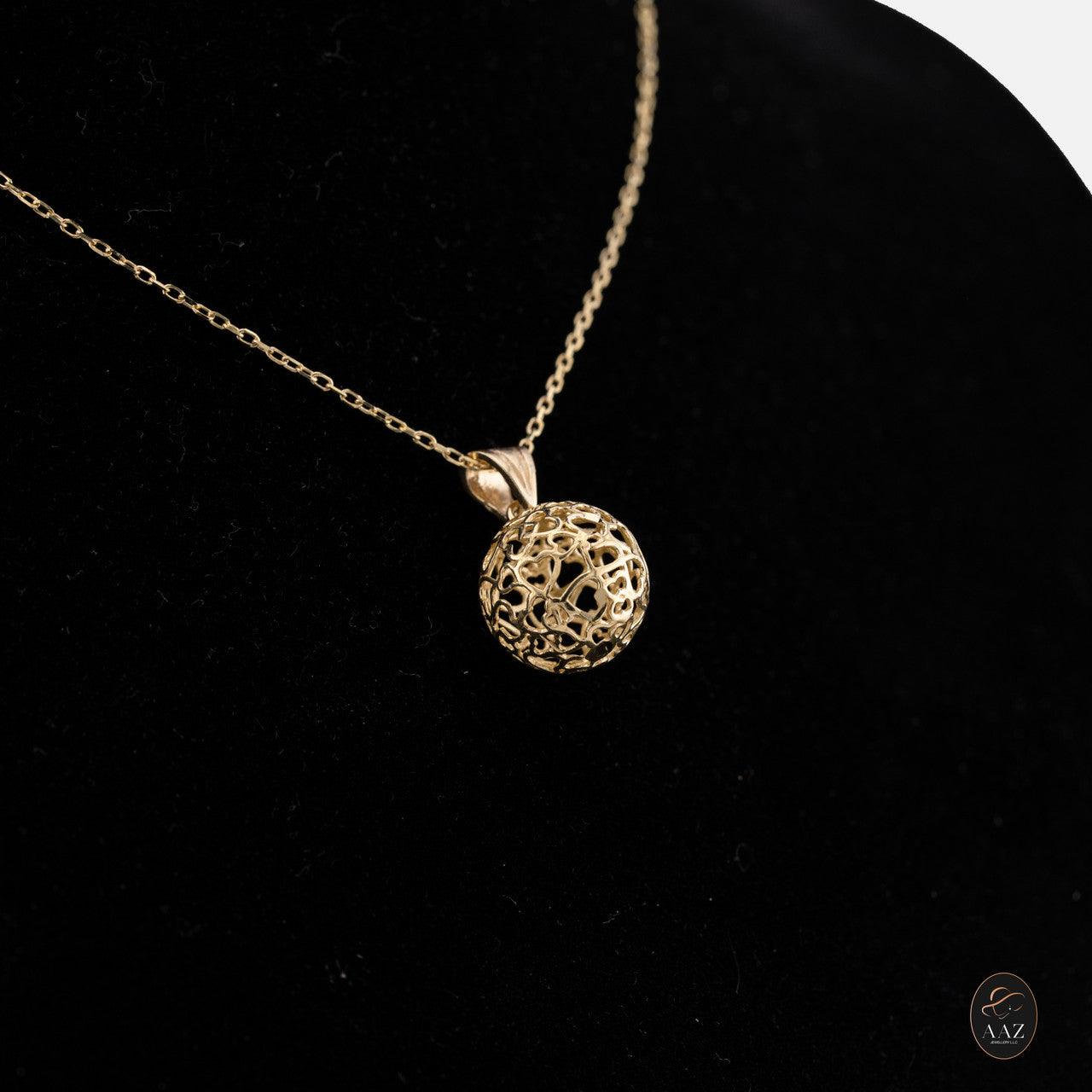 Sphere Hearts 18k Gold Plated Silver Necklace from a left angle