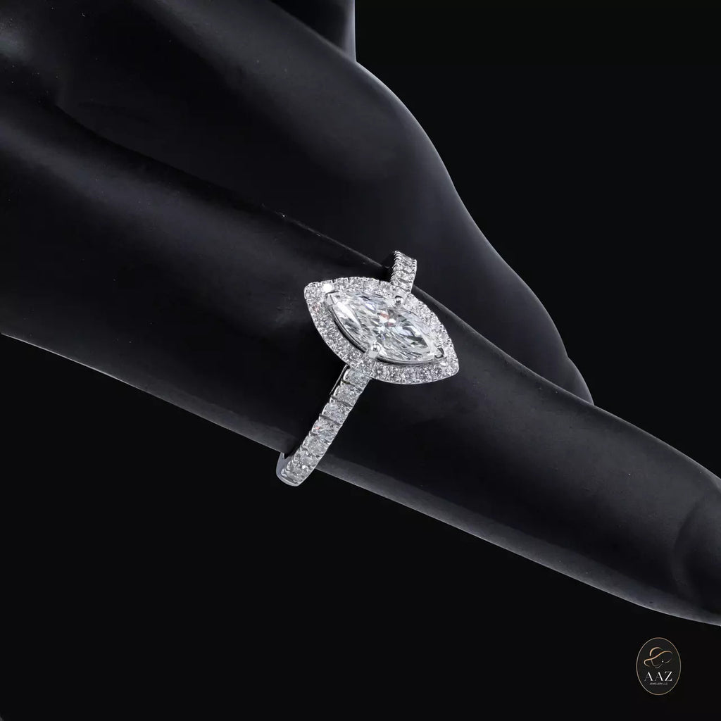 Halo Marquise Natural Diamond 18K Gold Ring