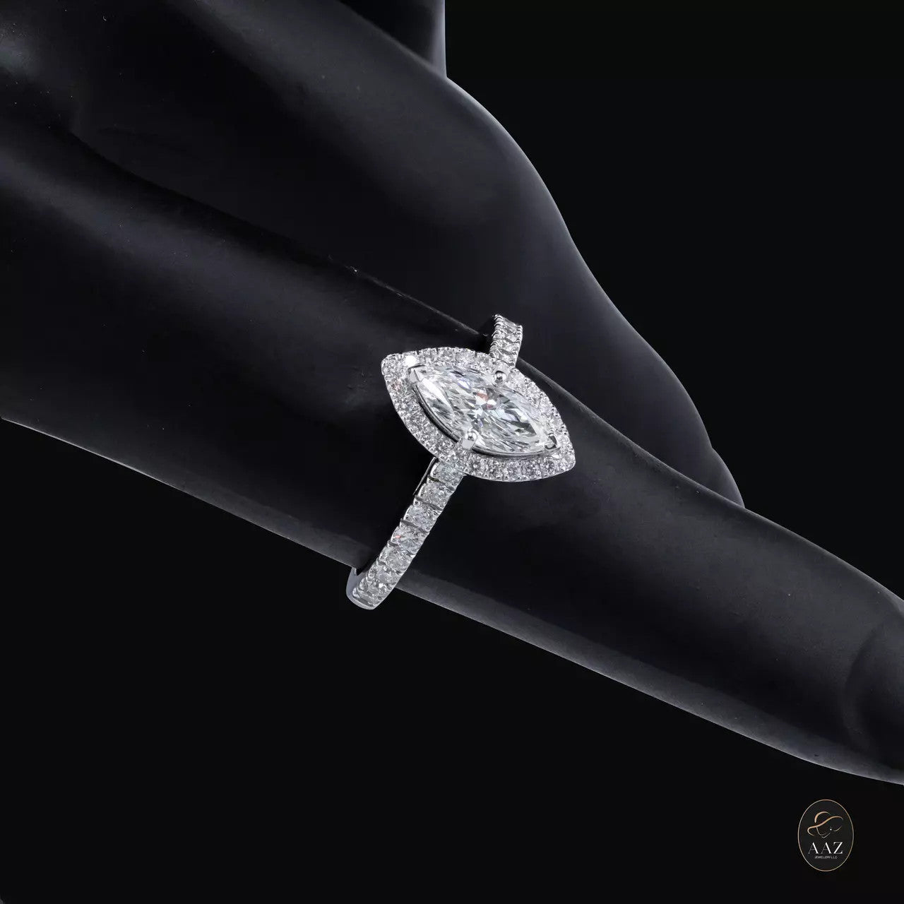 Halo Marquise Natural Diamond 18K Gold Ring