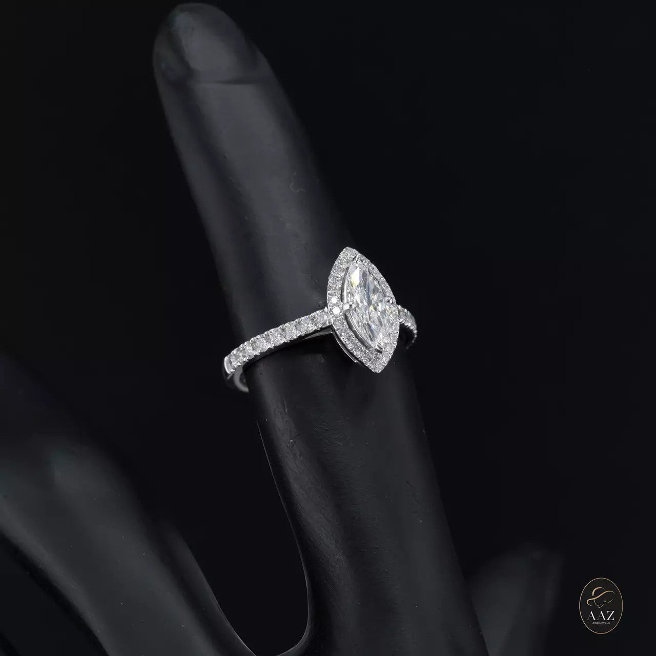 Halo Marquise Natural Diamond 18K Gold Ring