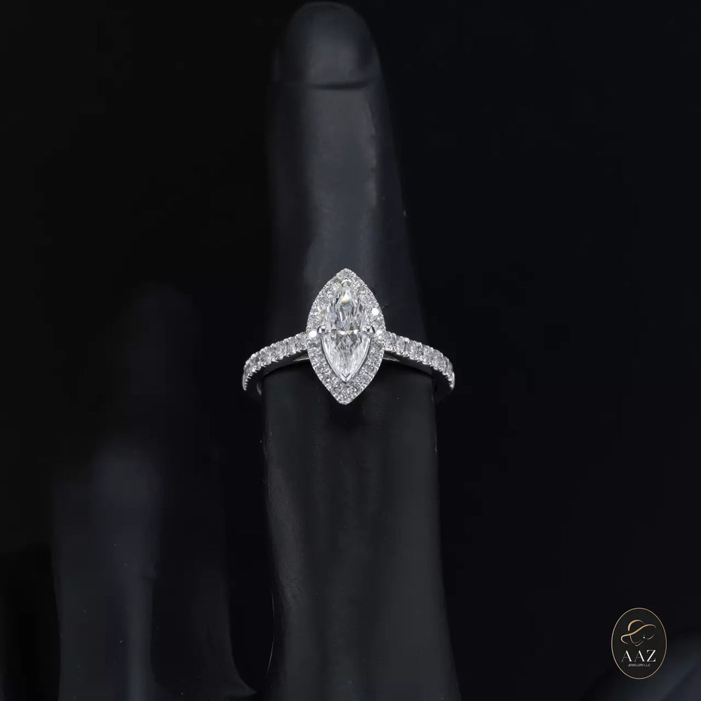 Halo Marquise Natural Diamond 18K Gold Ring