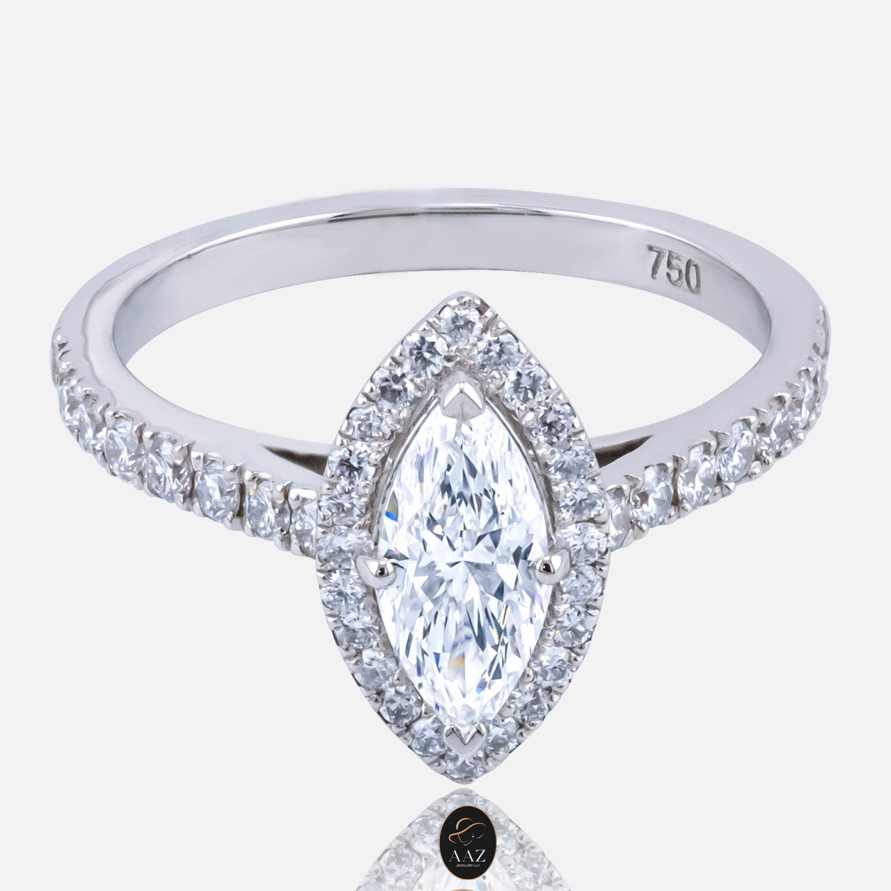 Halo Marquise Natural Diamond 18K Gold Ring
