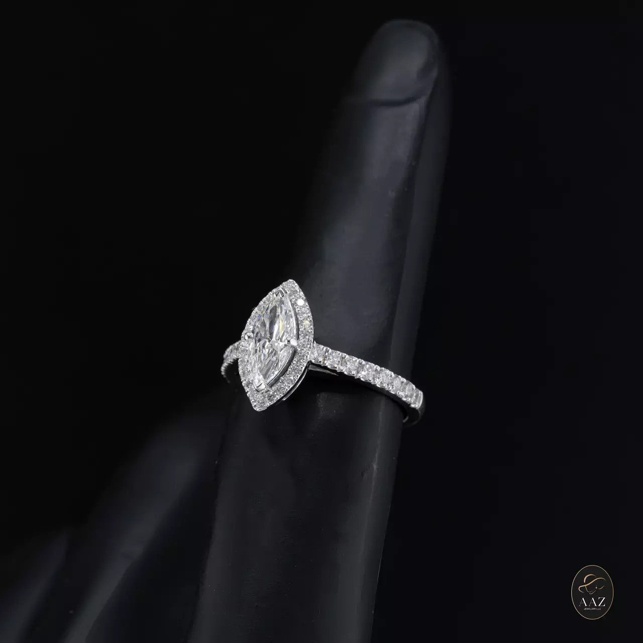 Halo Marquise Natural Diamond 18K Gold Ring