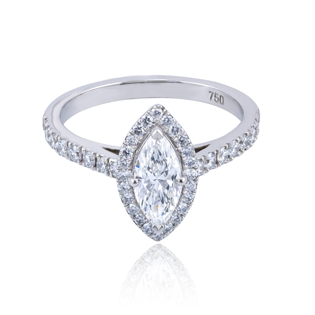 Halo Marquise Natural Diamond 18K Gold Ring – 1.17 Carat GIA Certified