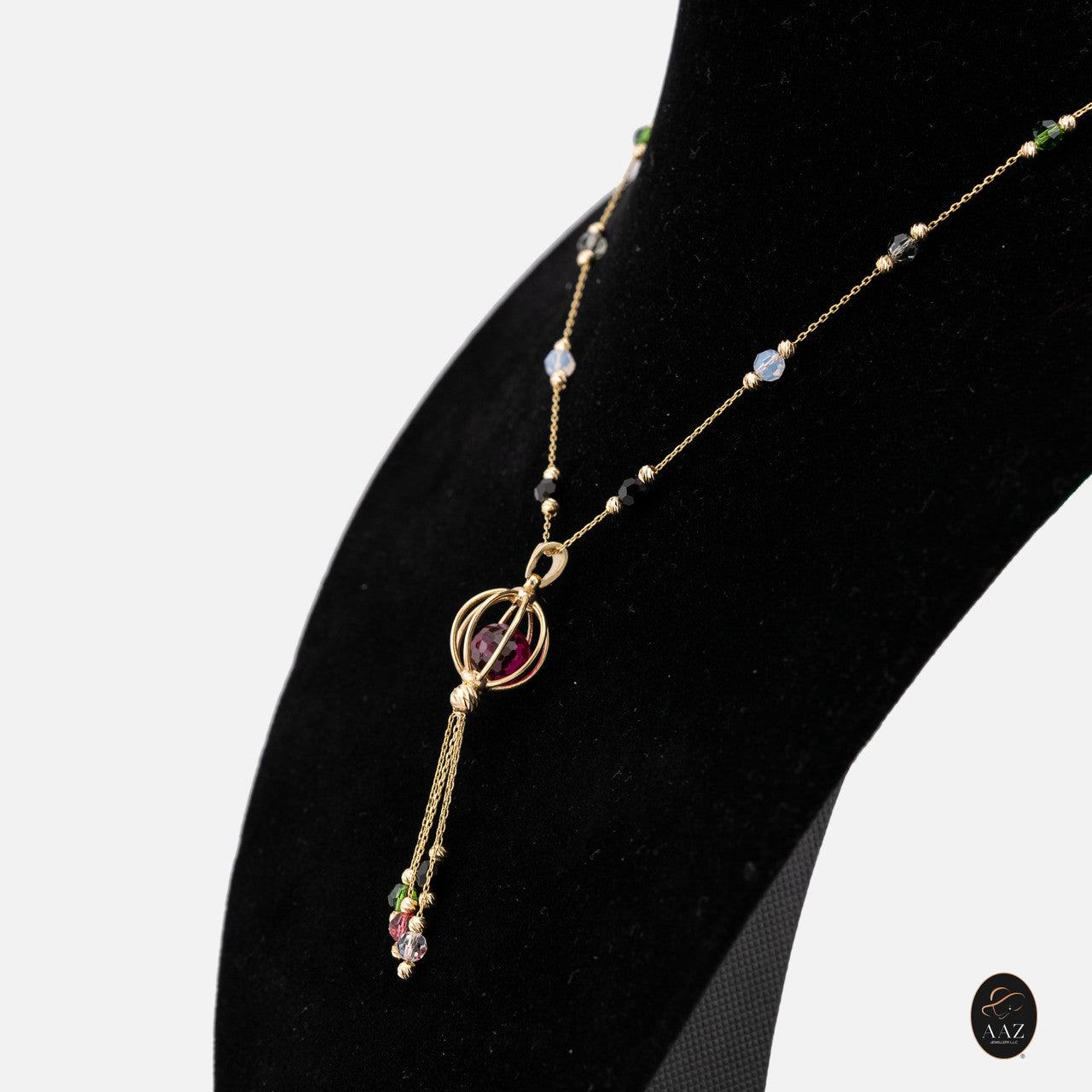 Caged Ball 18k Gold Plated Silver Necklace from a right angle